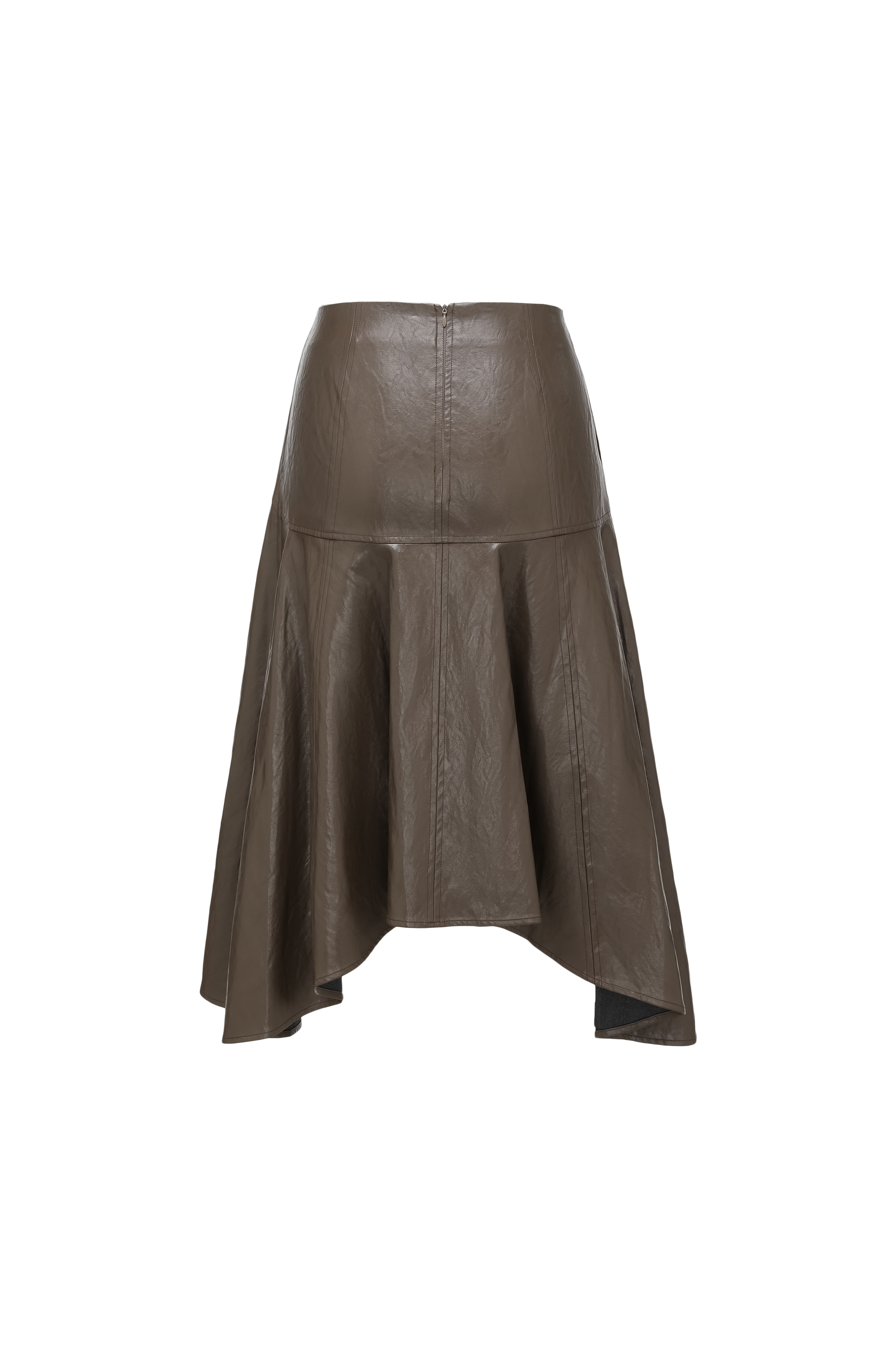 Asymmetric Hem A-Line Skirt (Faux Leather)