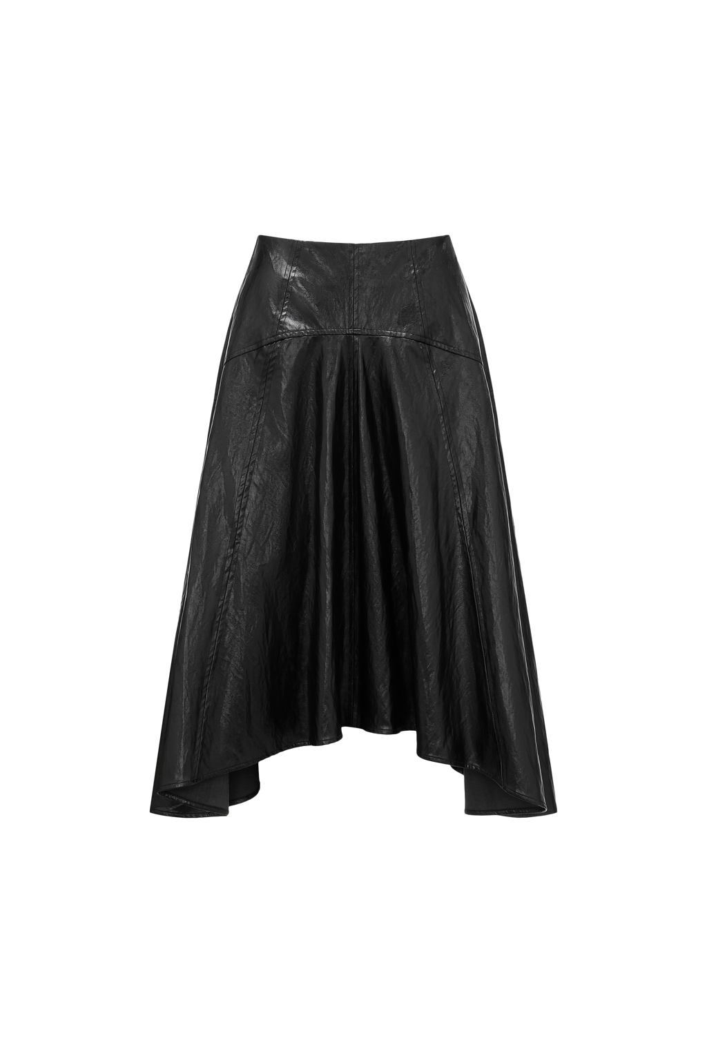 Asymmetric Hem A-Line Skirt (Faux Leather)
