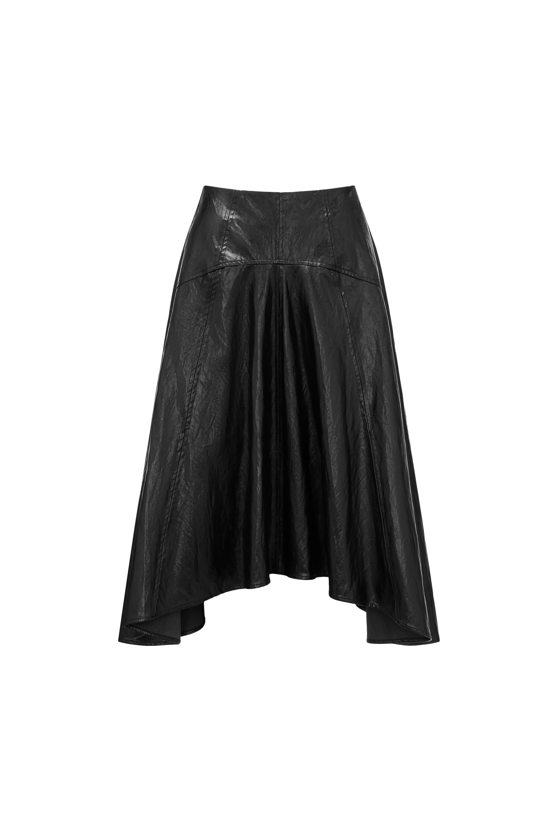 Asymmetric Hem A-Line Skirt (Faux Leather)
