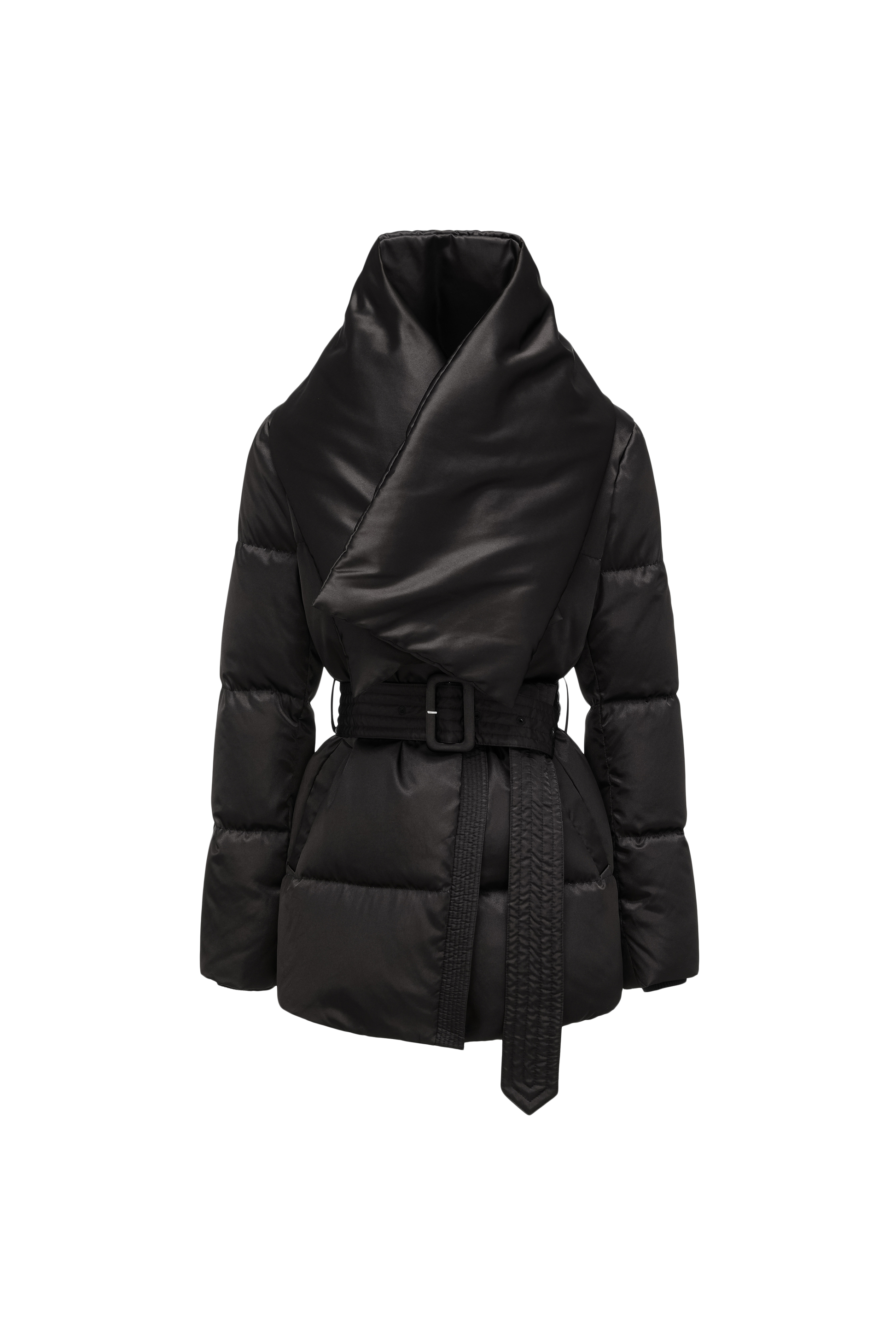 Short-Shell Silhouette White Goose Down Coat with Detachable Magnetic Collar