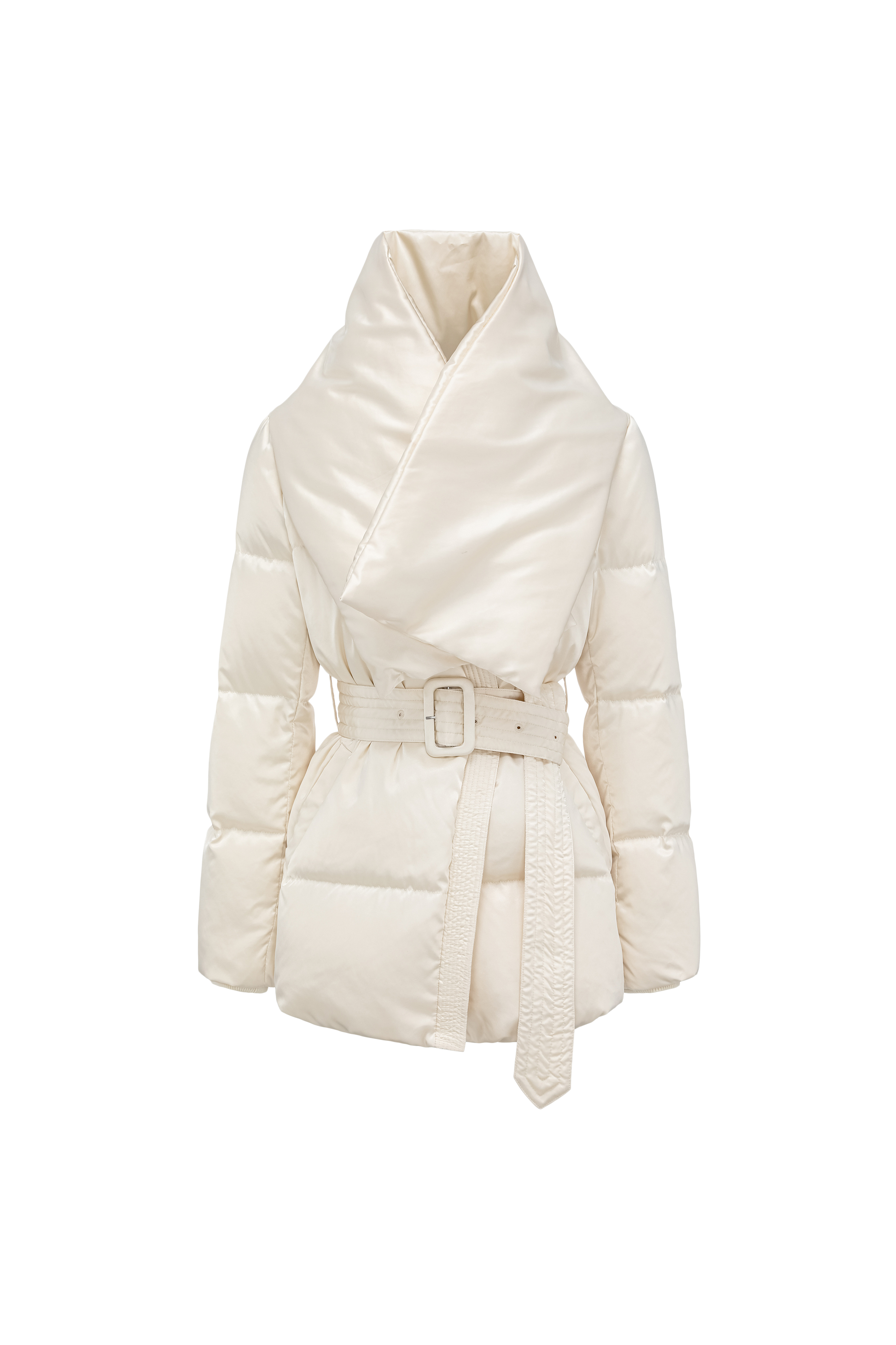 Short-Shell Silhouette White Goose Down Coat with Detachable Magnetic Collar