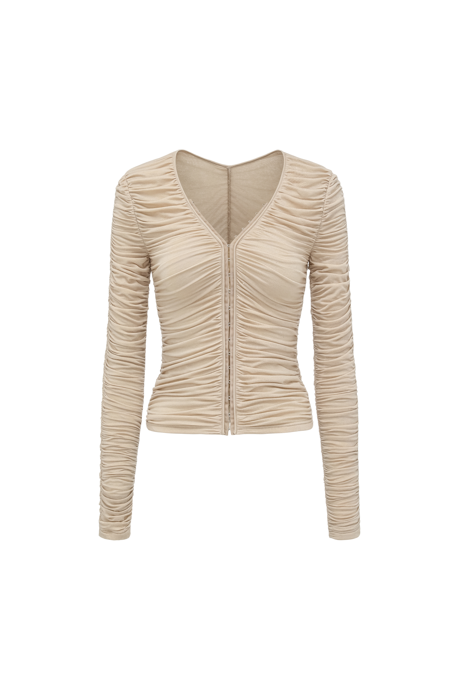 Smocked V-Neck Top with Hidden Hook Placket