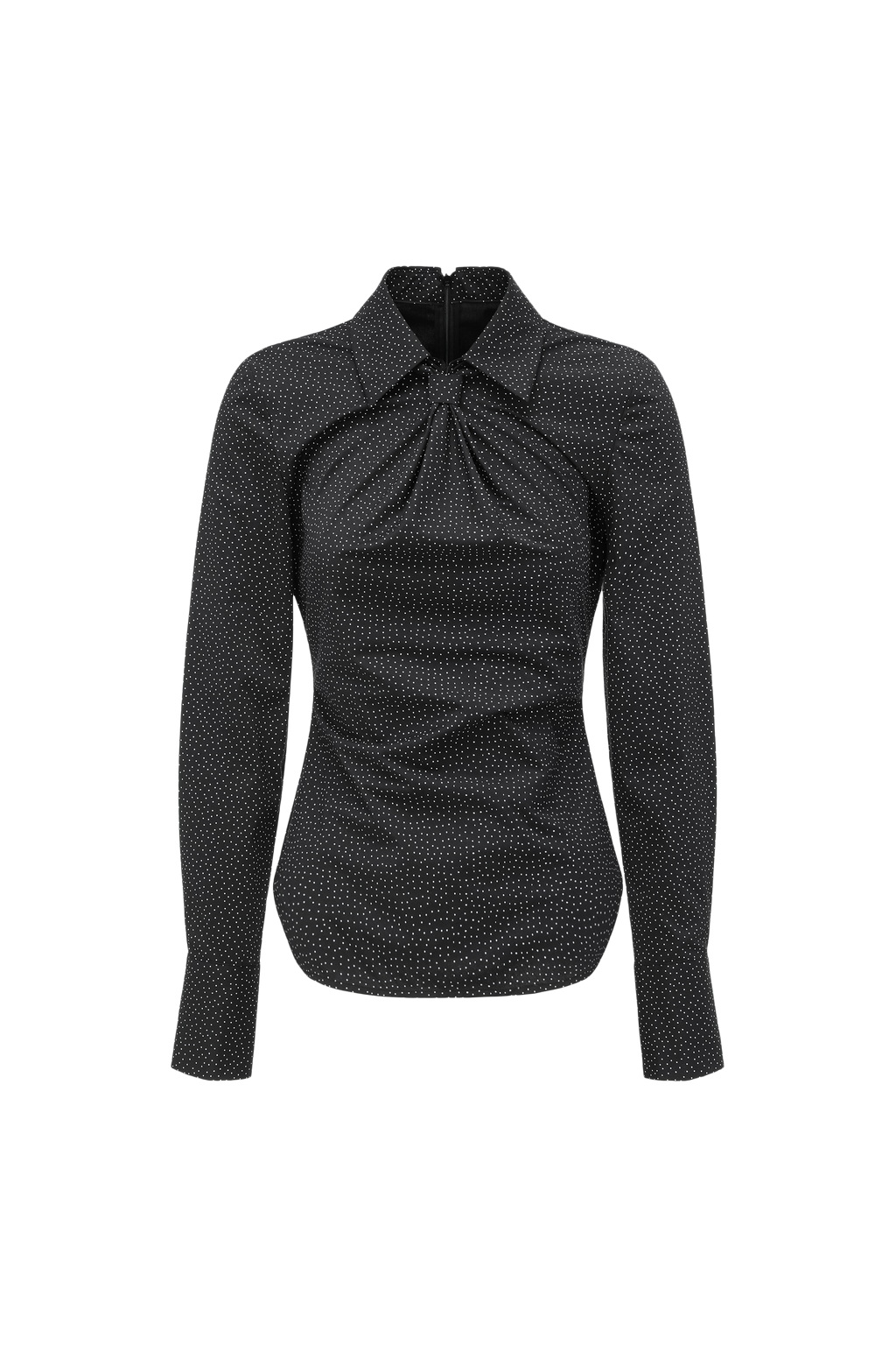 Bow-Tie Collar Blouse with Micro Polka Dots
