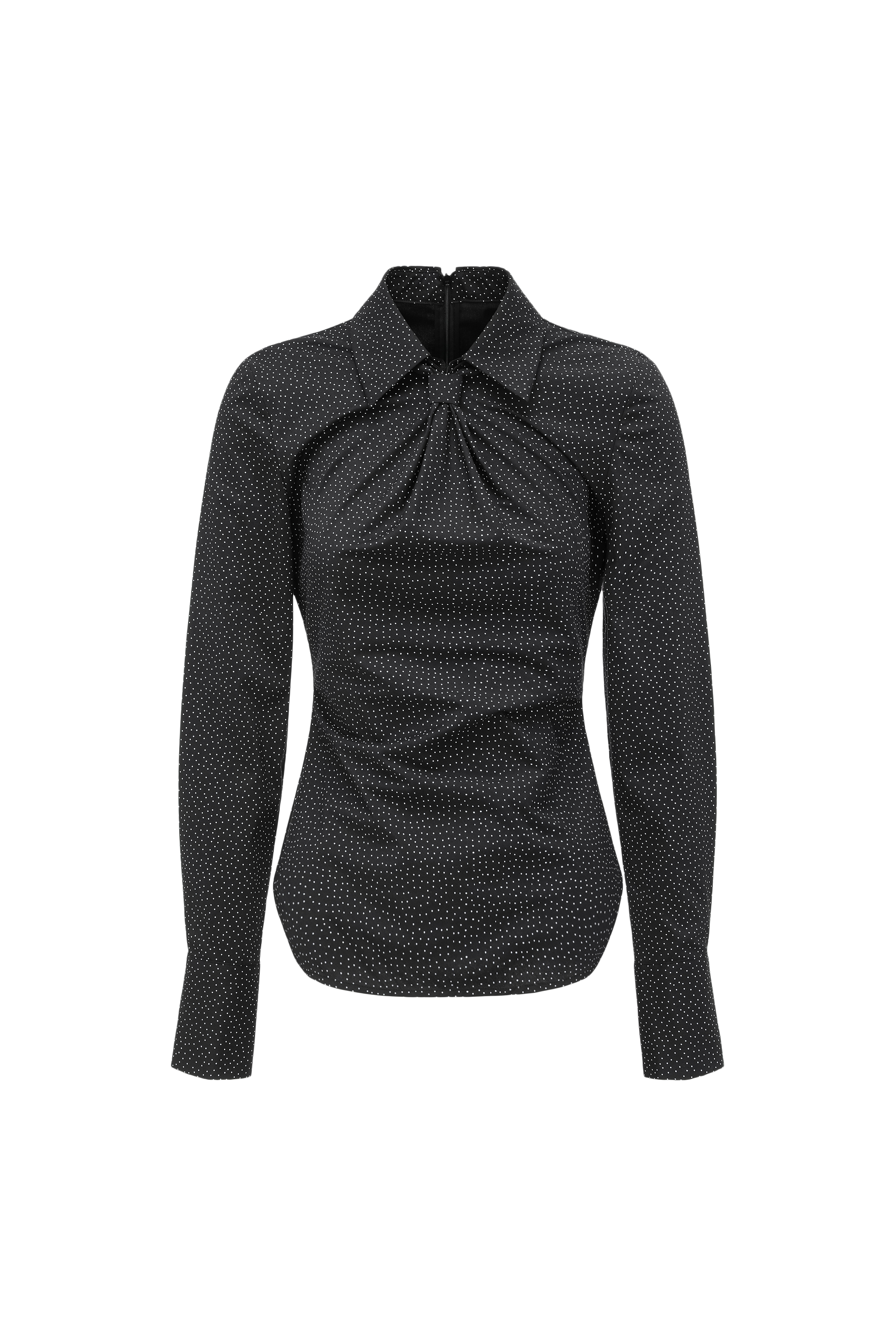 Bow-Tie Collar Blouse with Micro Polka Dots