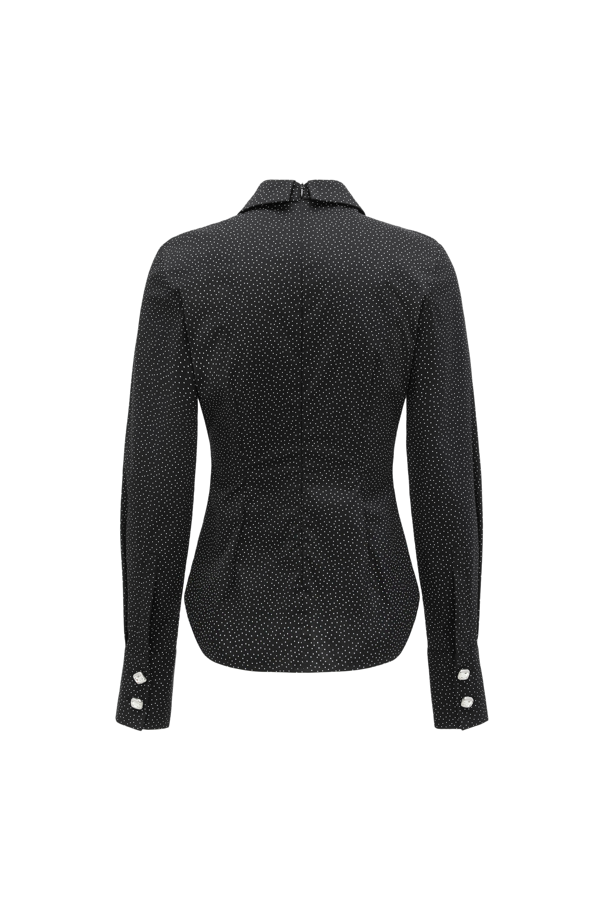 Bow-Tie Collar Blouse with Micro Polka Dots