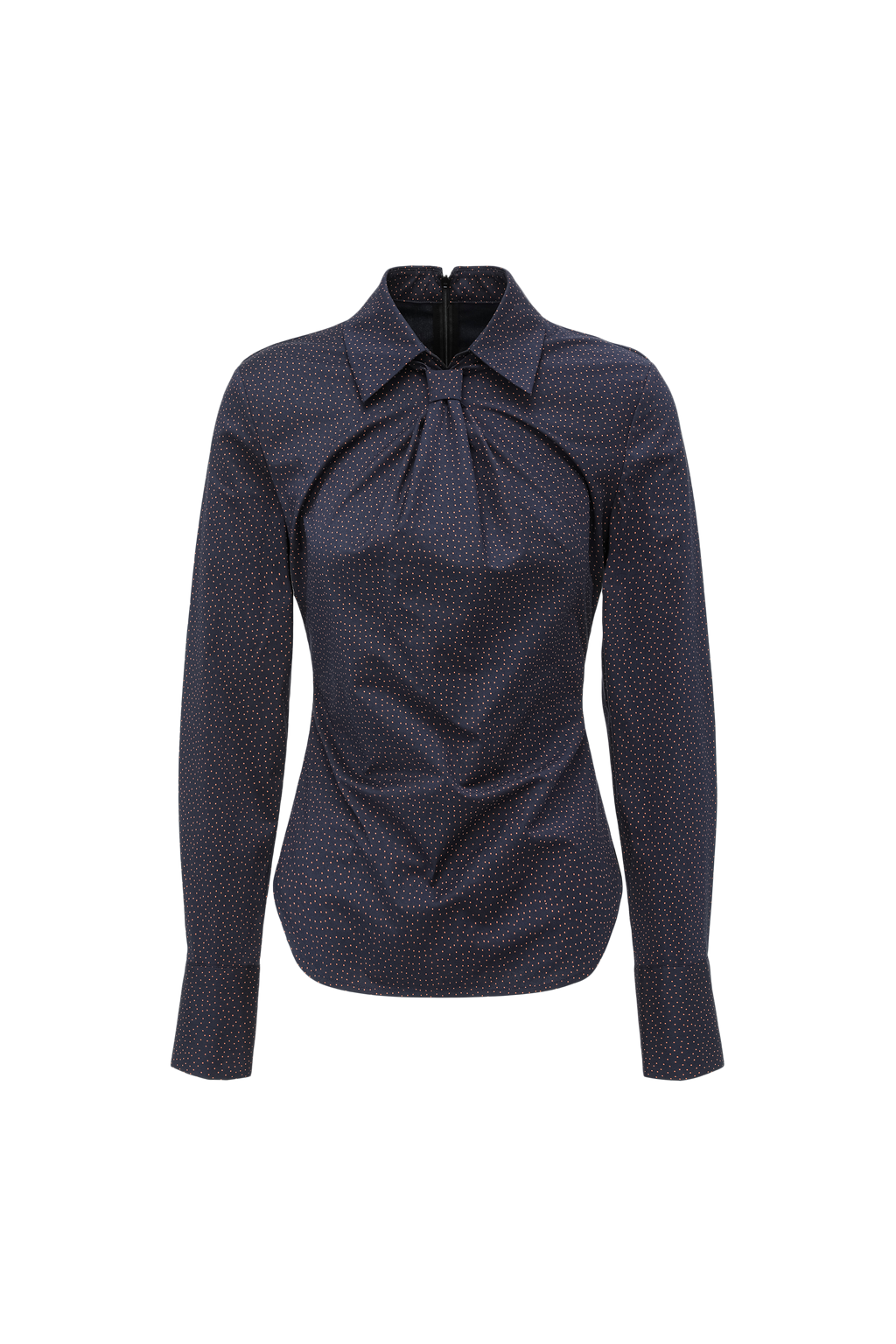 Bow-Tie Collar Blouse with Micro Polka Dots