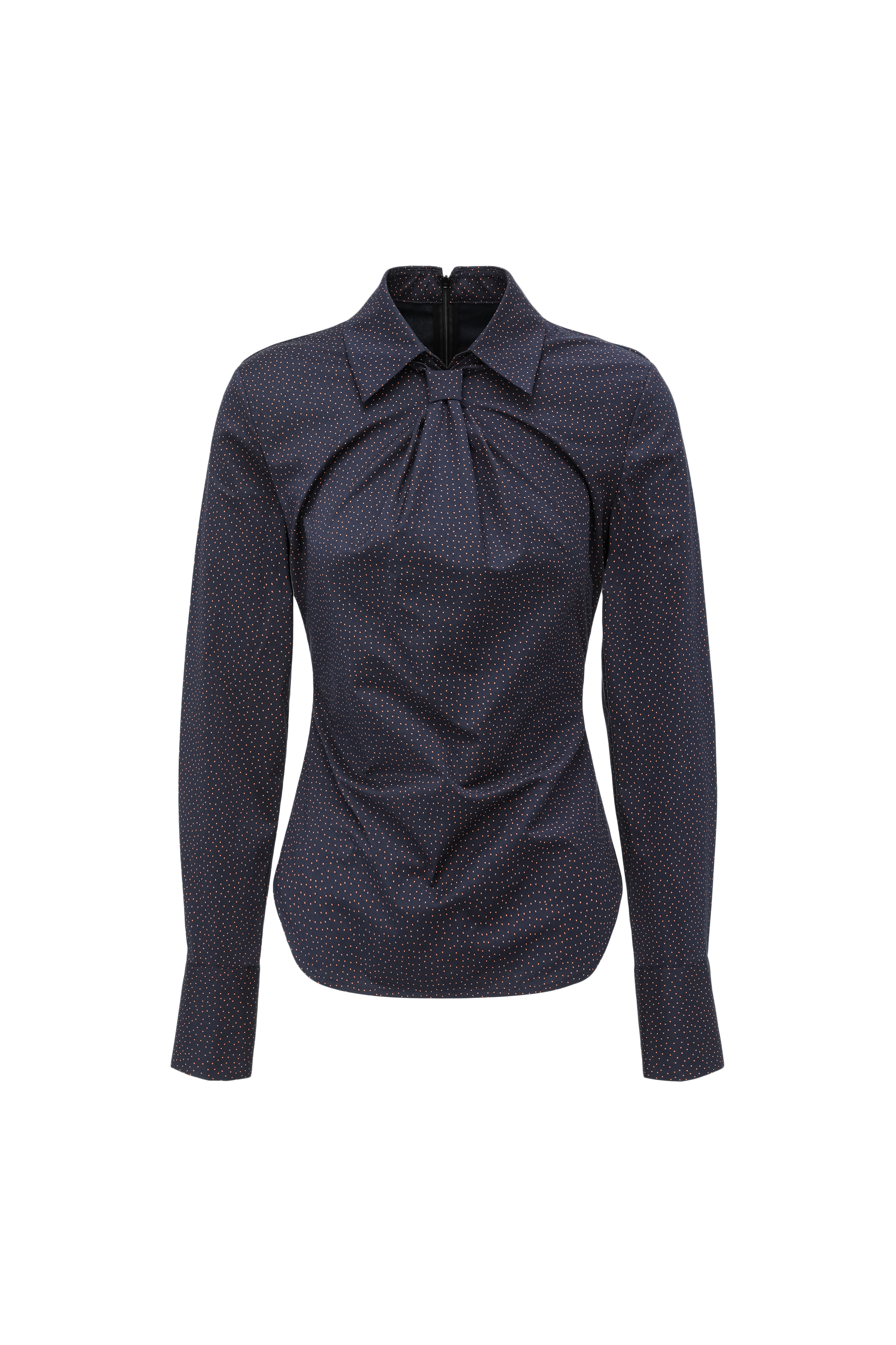 Bow-Tie Collar Blouse with Micro Polka Dots