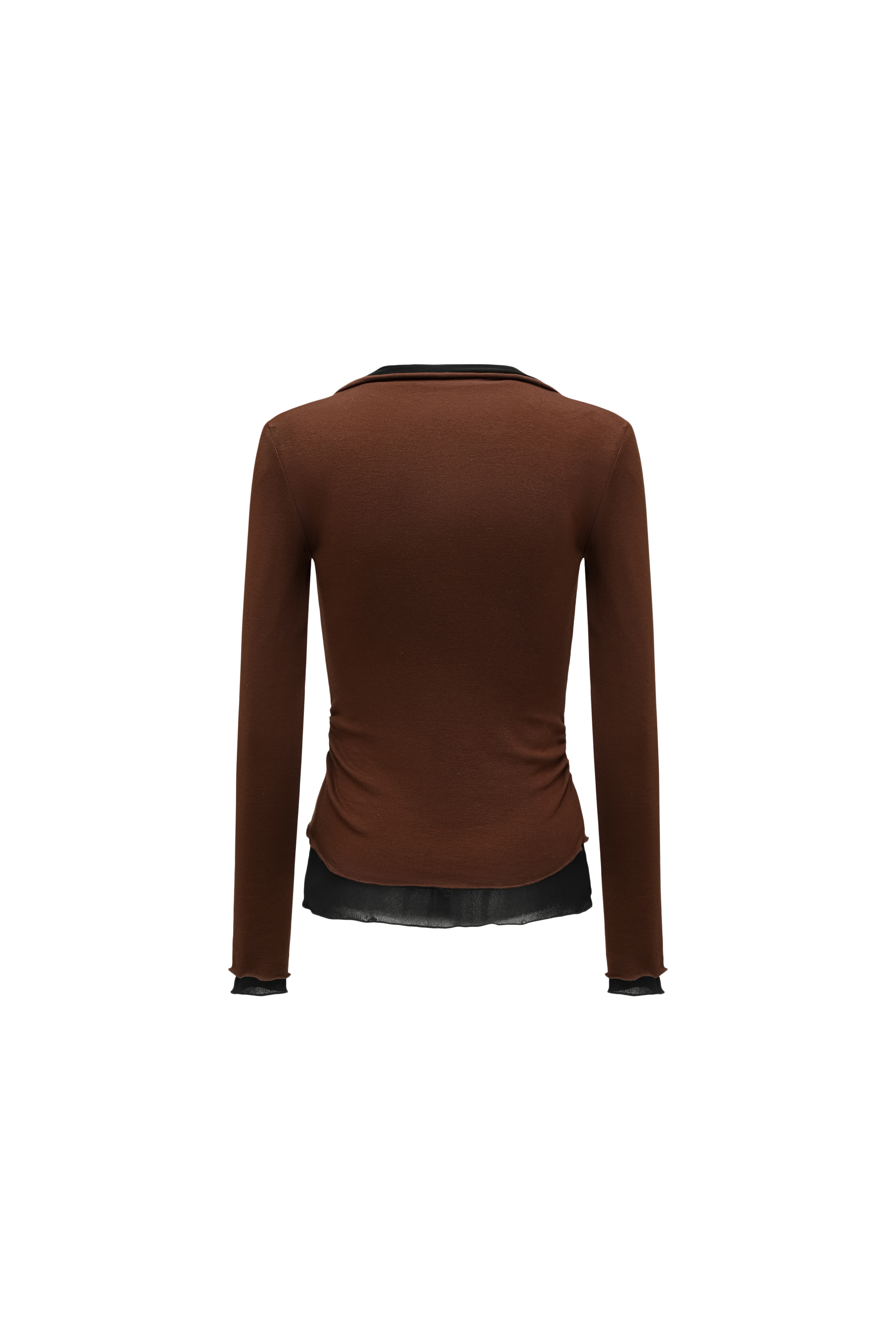 Color-Blocked Layered V-Neck Top (Fake Two-Piece)