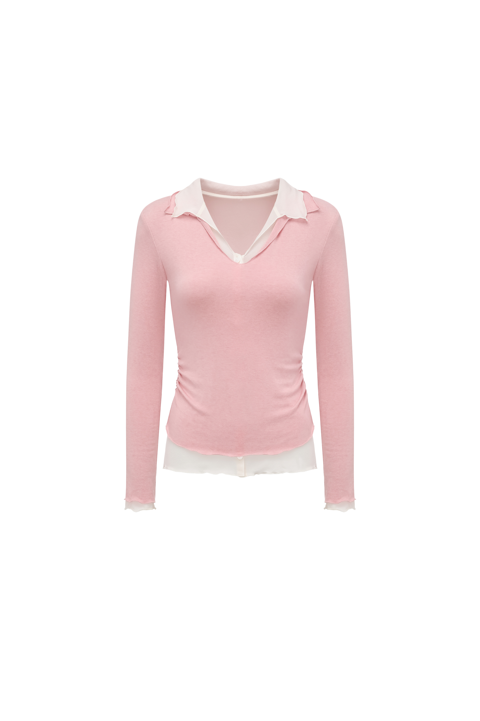 Color-Blocked Layered V-Neck Top (Fake Two-Piece)