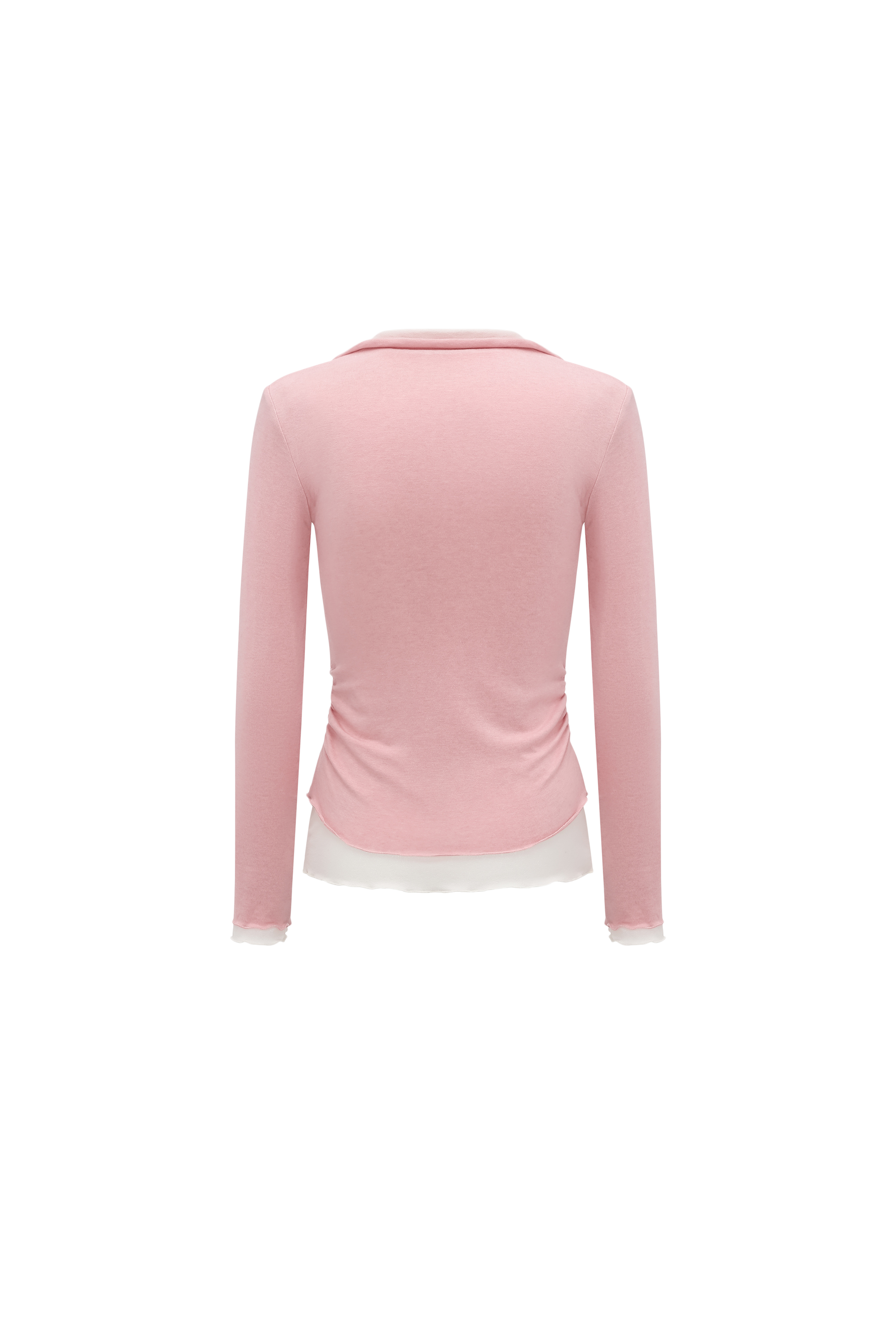 Color-Blocked Layered V-Neck Top (Fake Two-Piece)