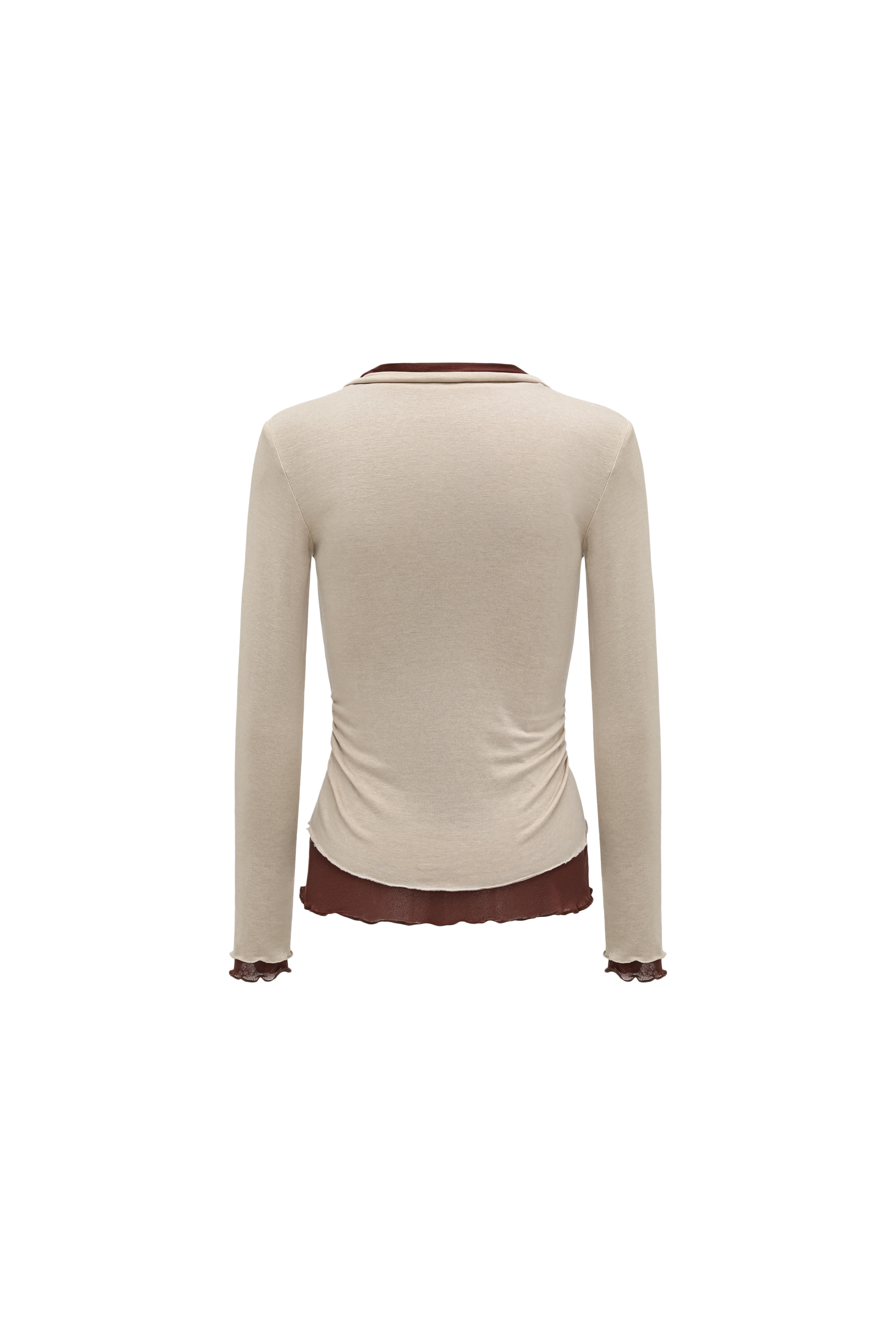 Color-Blocked Layered V-Neck Top (Fake Two-Piece)