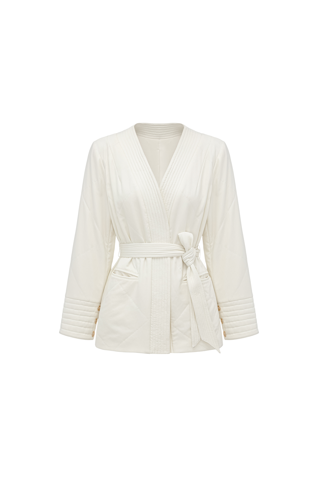 Quilted Wool Fill Collarless Coat