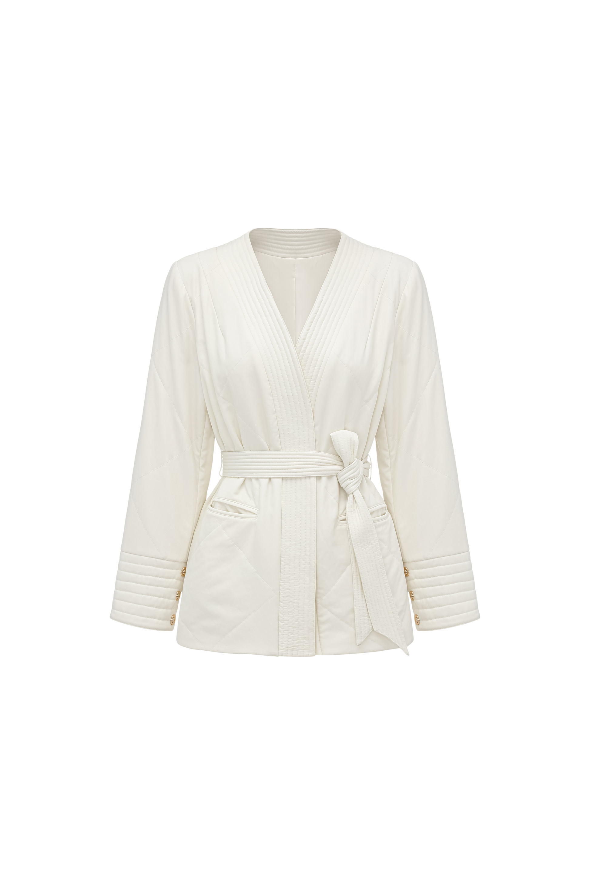 Quilted Wool Fill Collarless Coat