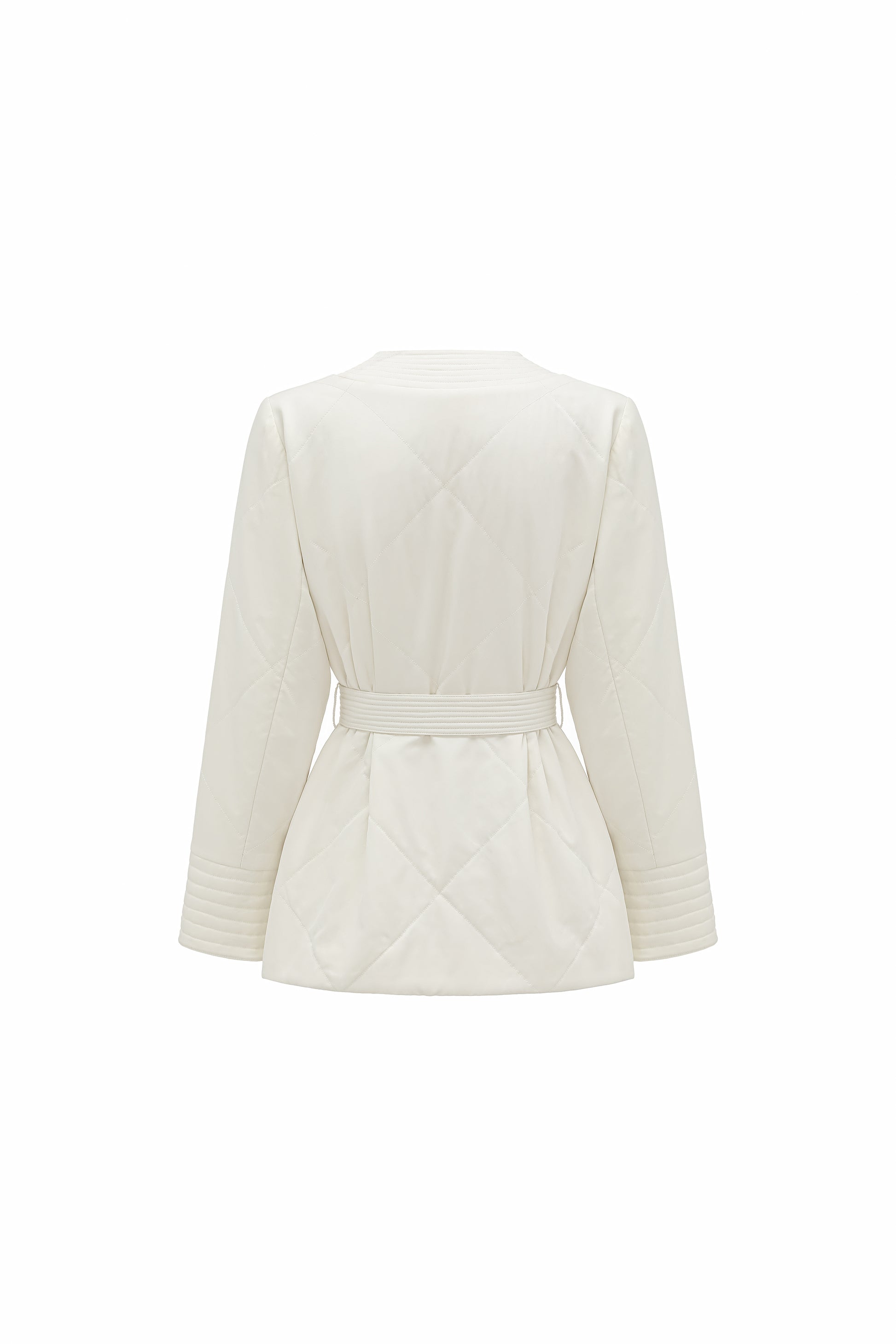 Quilted Wool Fill Collarless Coat