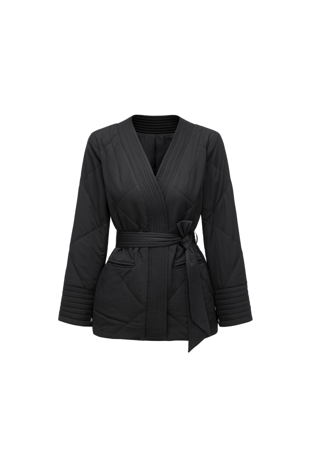 Quilted Wool Fill Collarless Coat