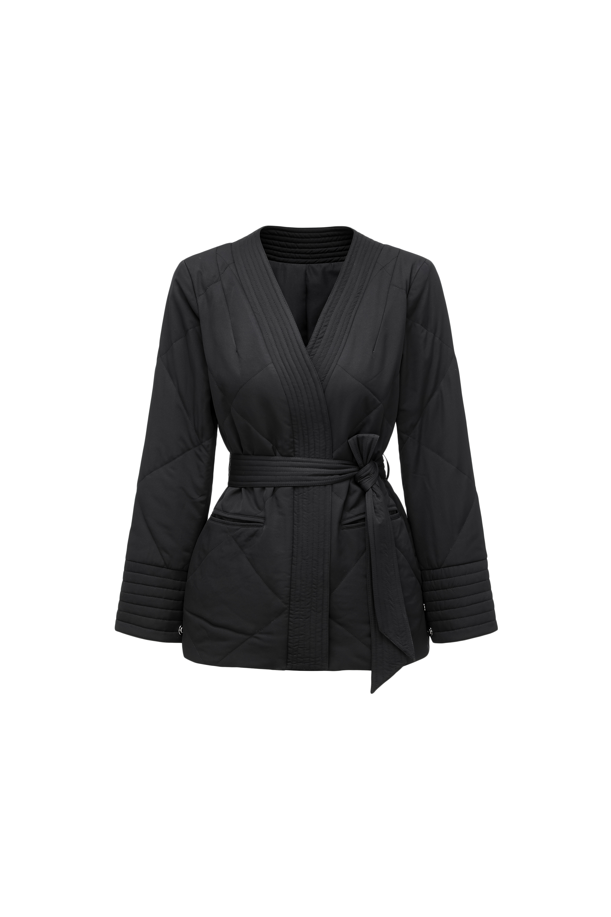 Quilted Wool Fill Collarless Coat