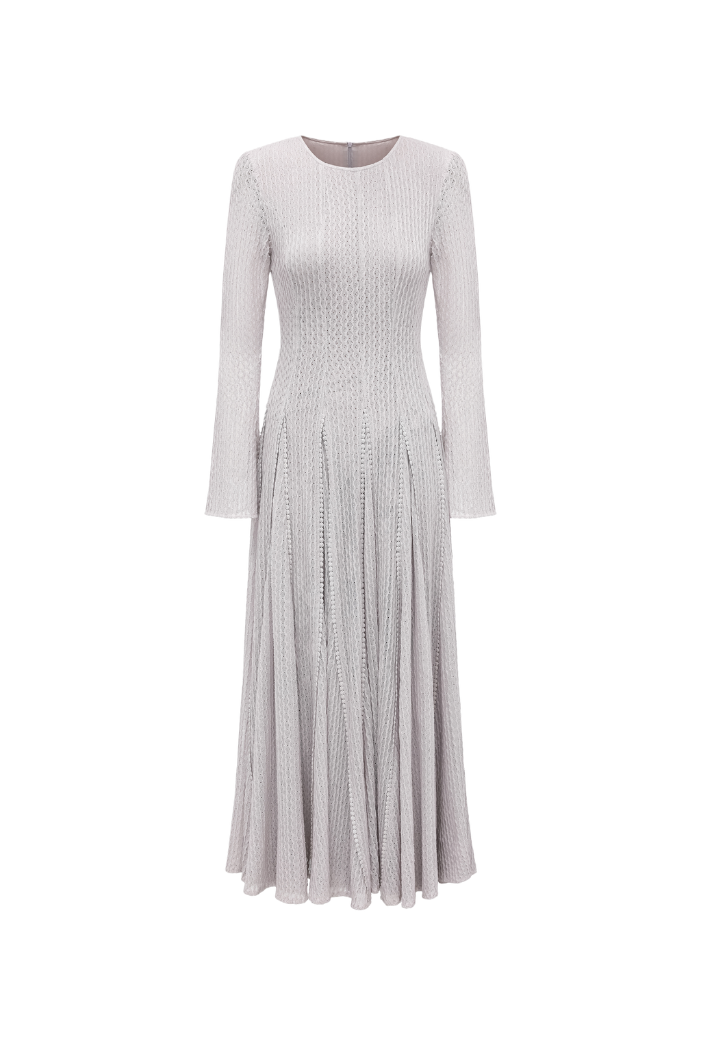 Round-Neck Dress with 3D Wave Texture & Lace-Openwork