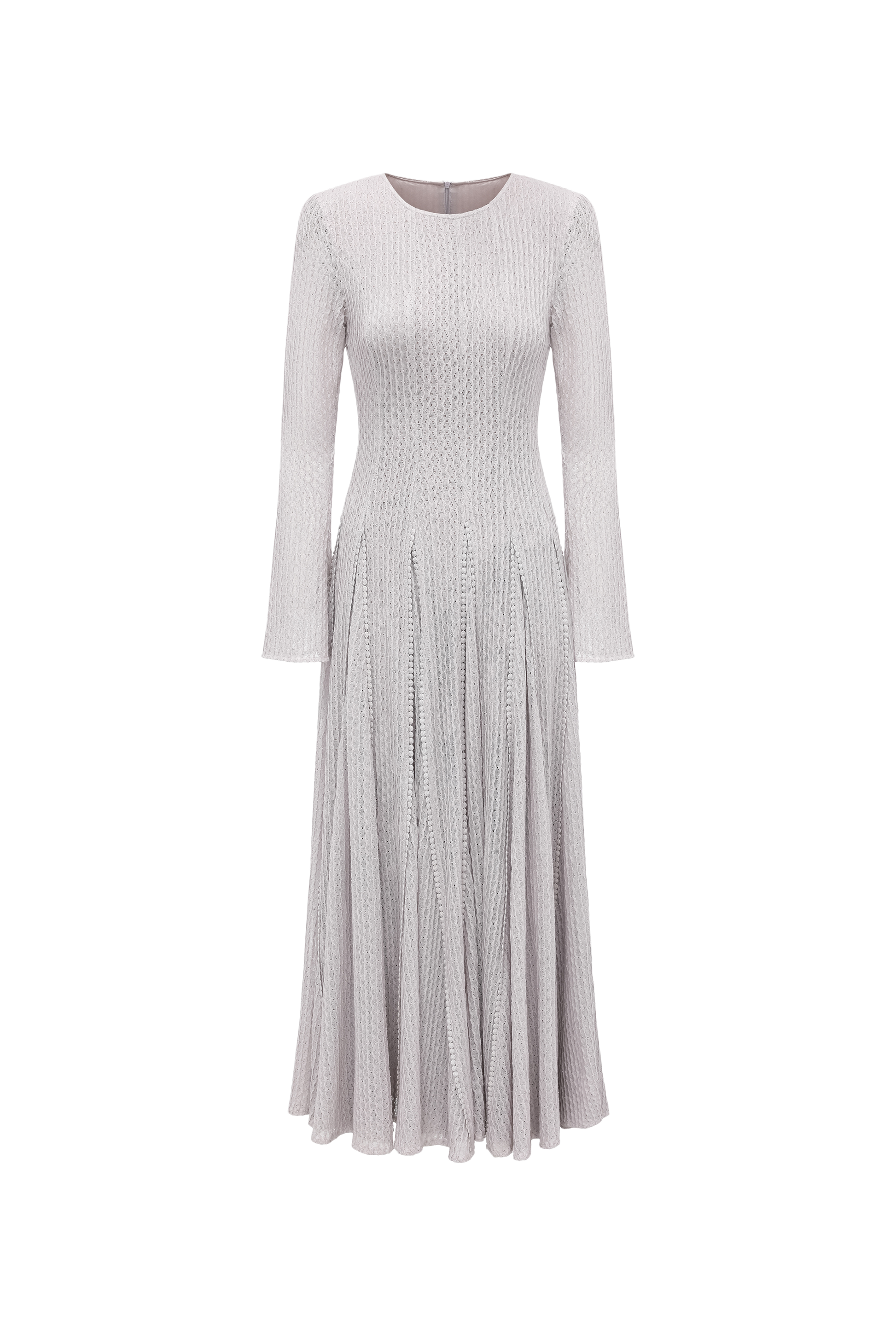 Round-Neck Dress with 3D Wave Texture & Lace-Openwork