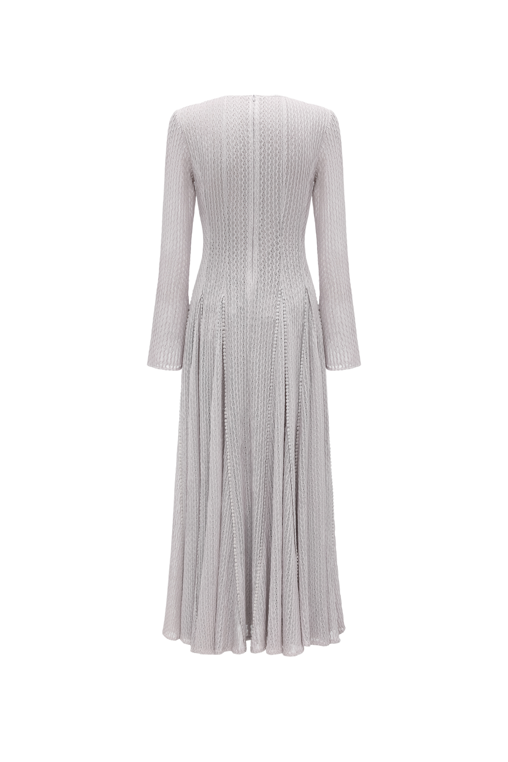 Round-Neck Dress with 3D Wave Texture & Lace-Openwork
