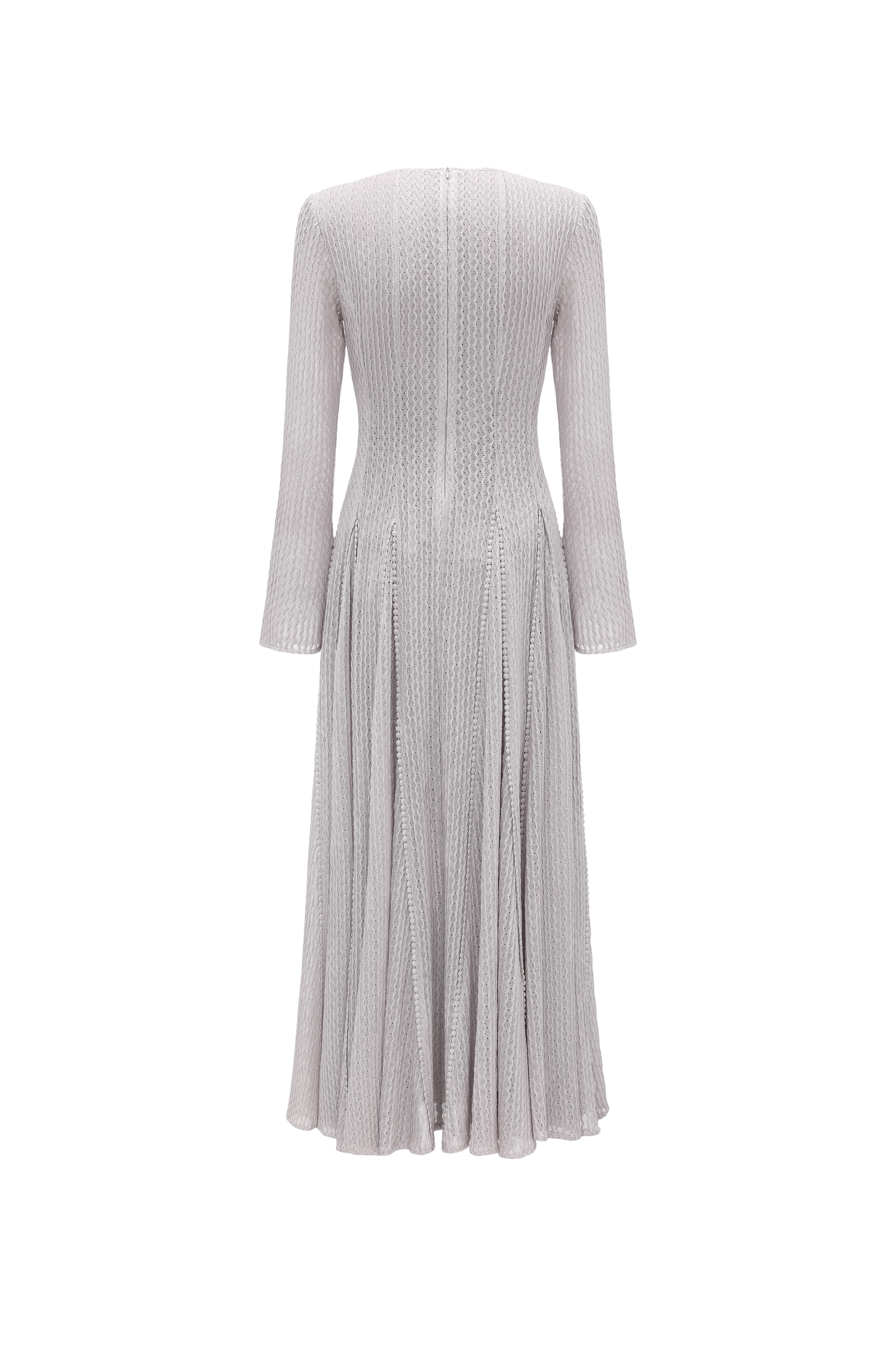 Round-Neck Dress with 3D Wave Texture & Lace-Openwork