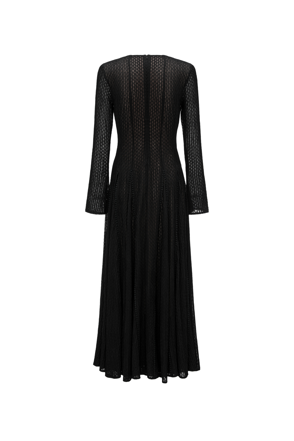 Round-Neck Dress with 3D Wave Texture & Lace-Openwork
