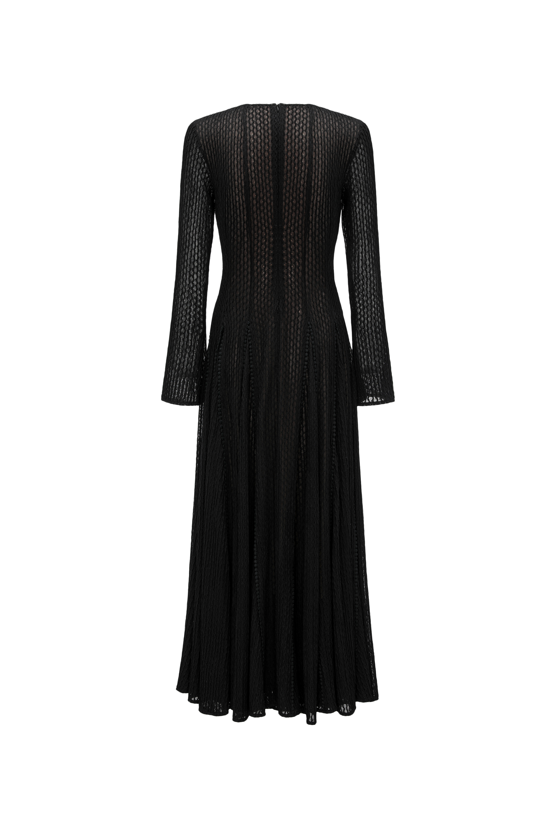 Round-Neck Dress with 3D Wave Texture & Lace-Openwork