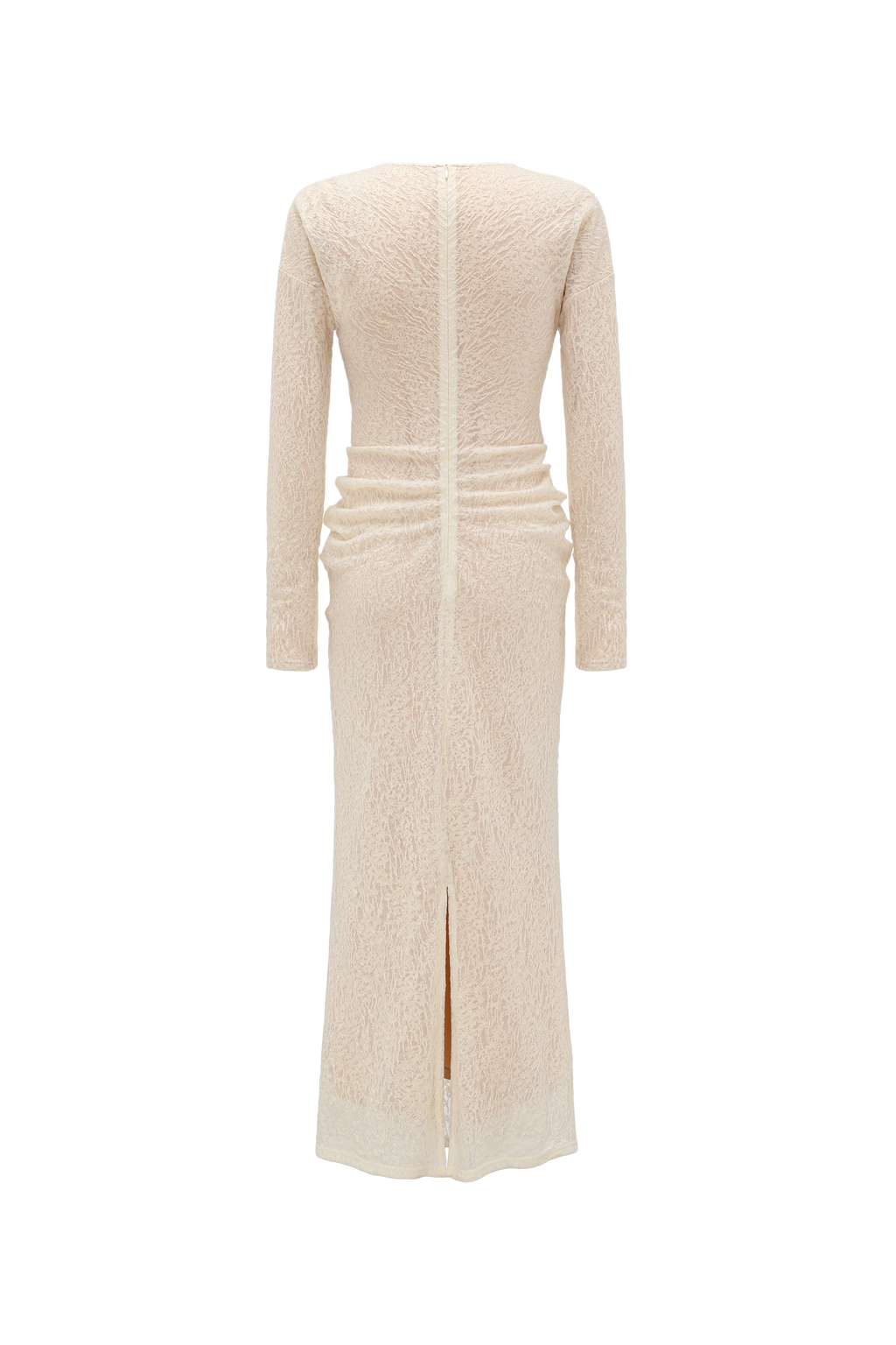 V-Neck Wool Dress with Jacquard & Lace-Openwork Detailing