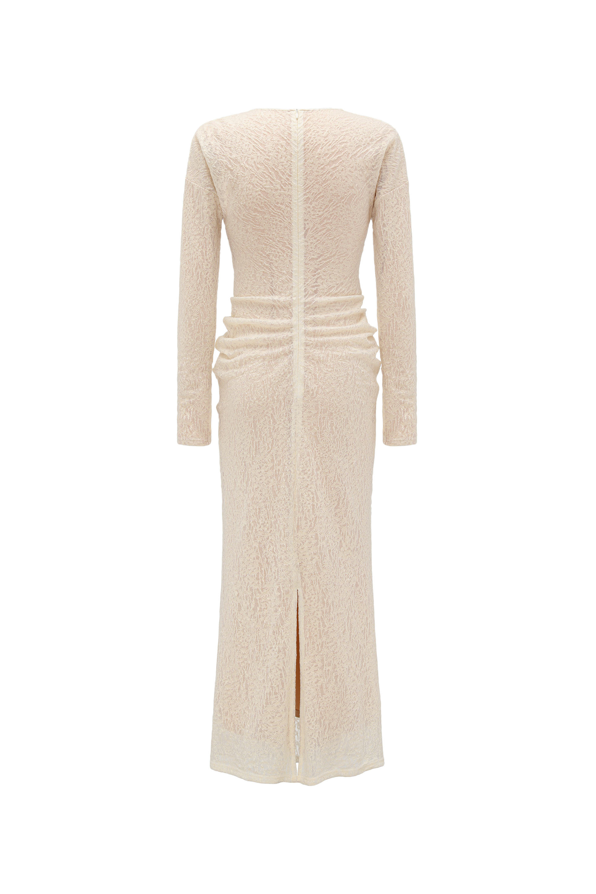 V-Neck Wool Dress with Jacquard & Lace-Openwork Detailing