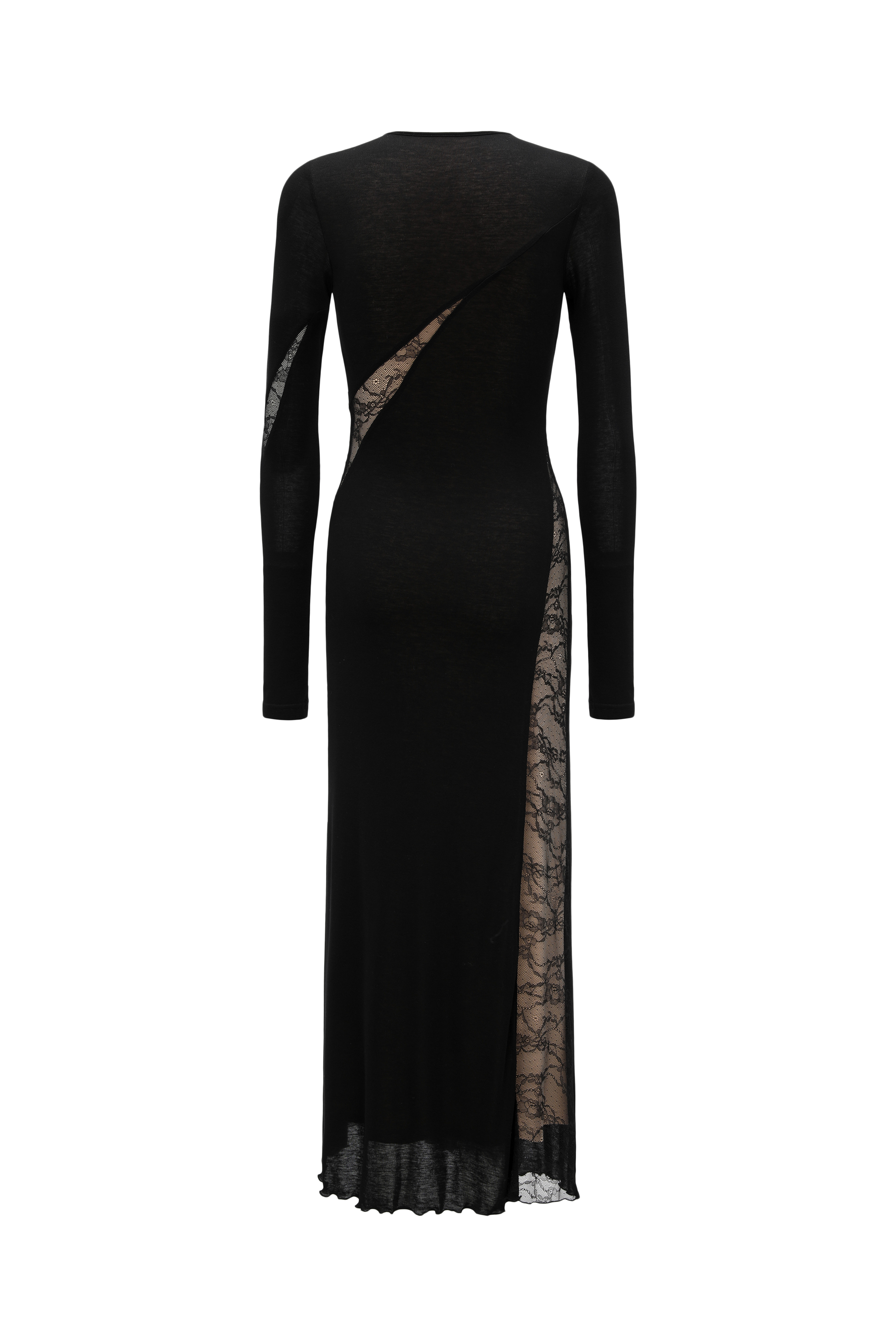 Round-Neck Dress with Contrast Lace Insets