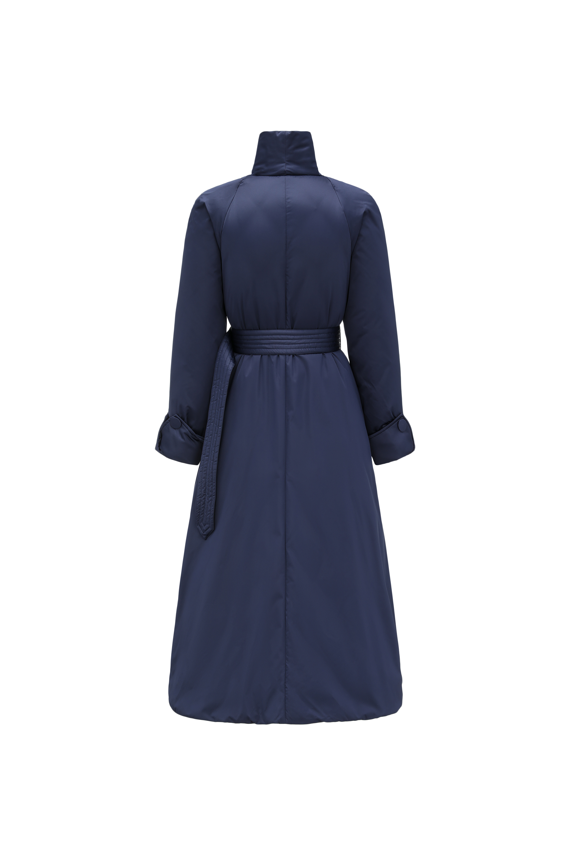 Stand-Collar Long Down Coat Cross-Wrap Waist-Defining Silhouette