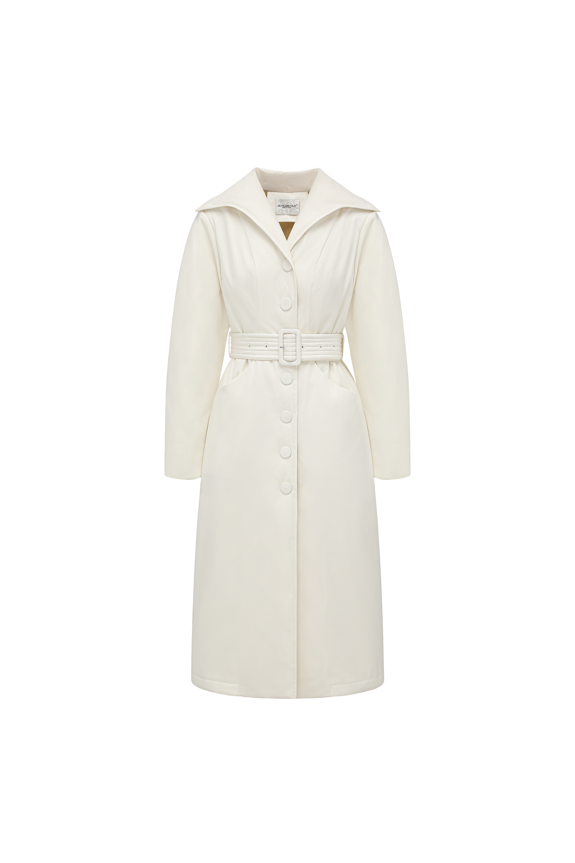 Minimalist Silhouette Long Line Down Coat with Sculpted Lapel and Defined Waist