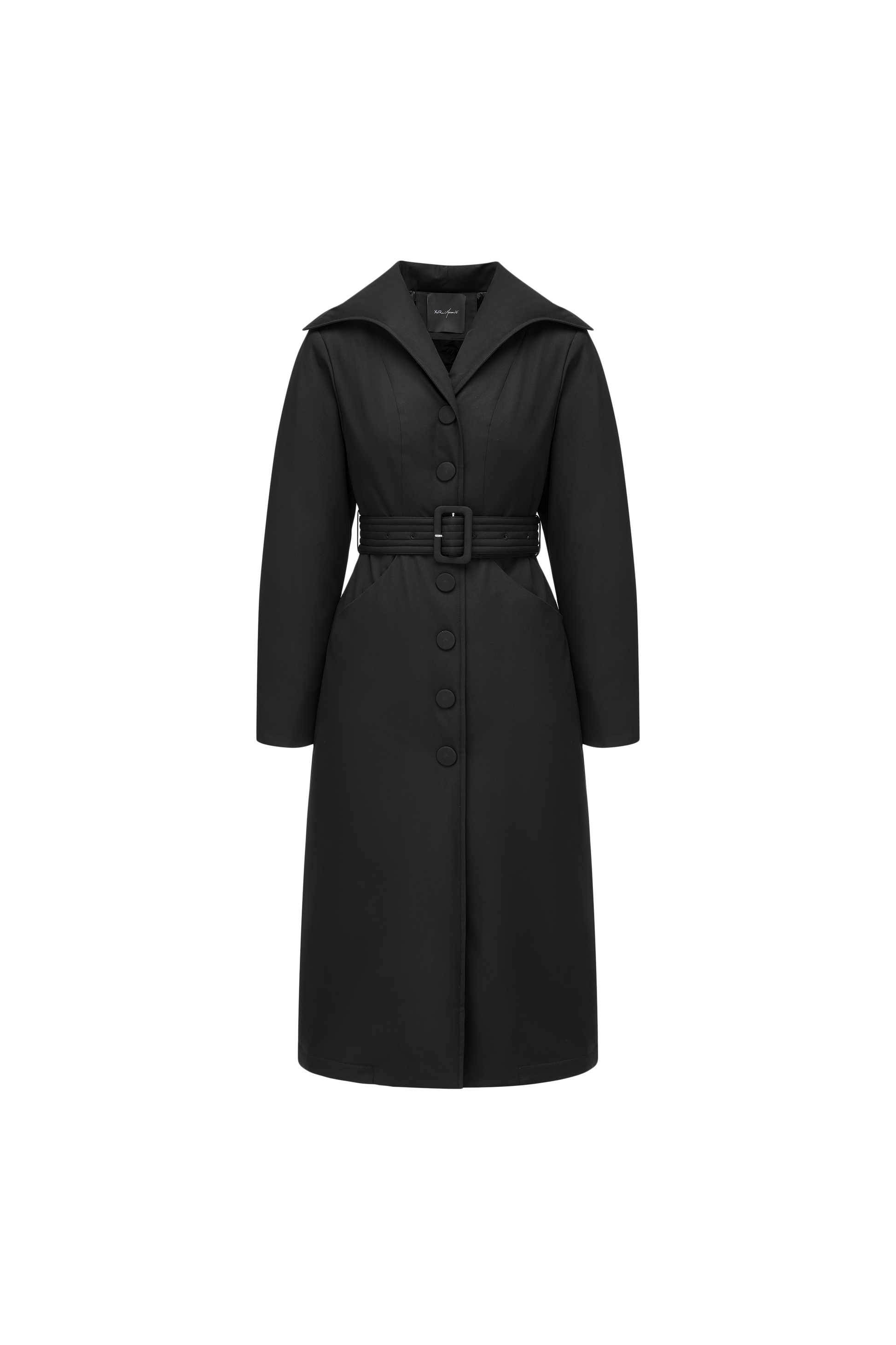 Minimalist Silhouette Long Line Down Coat with Sculpted Lapel and Defined Waist