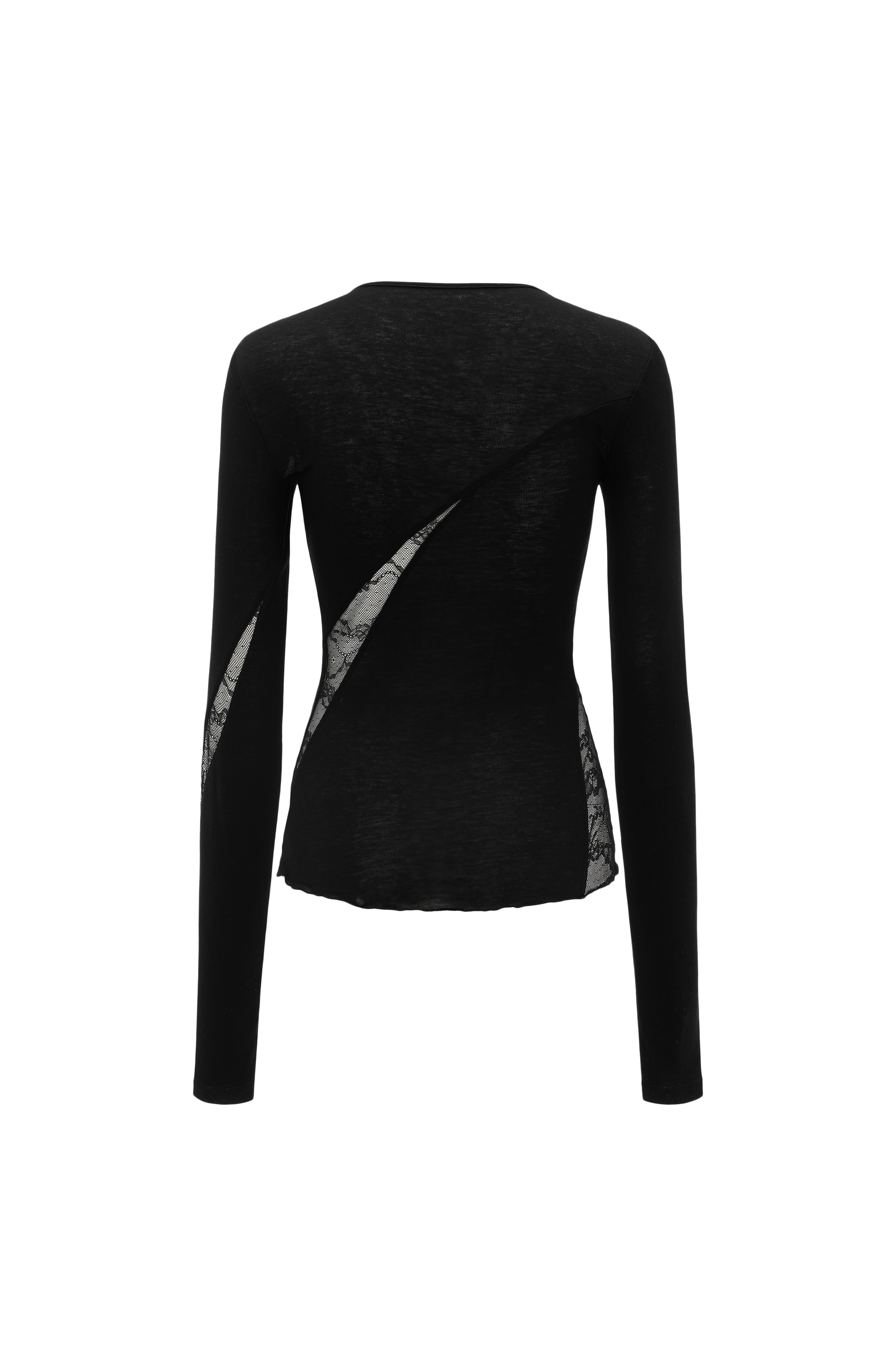 Round-Neck Top with Contrast Lace Insets