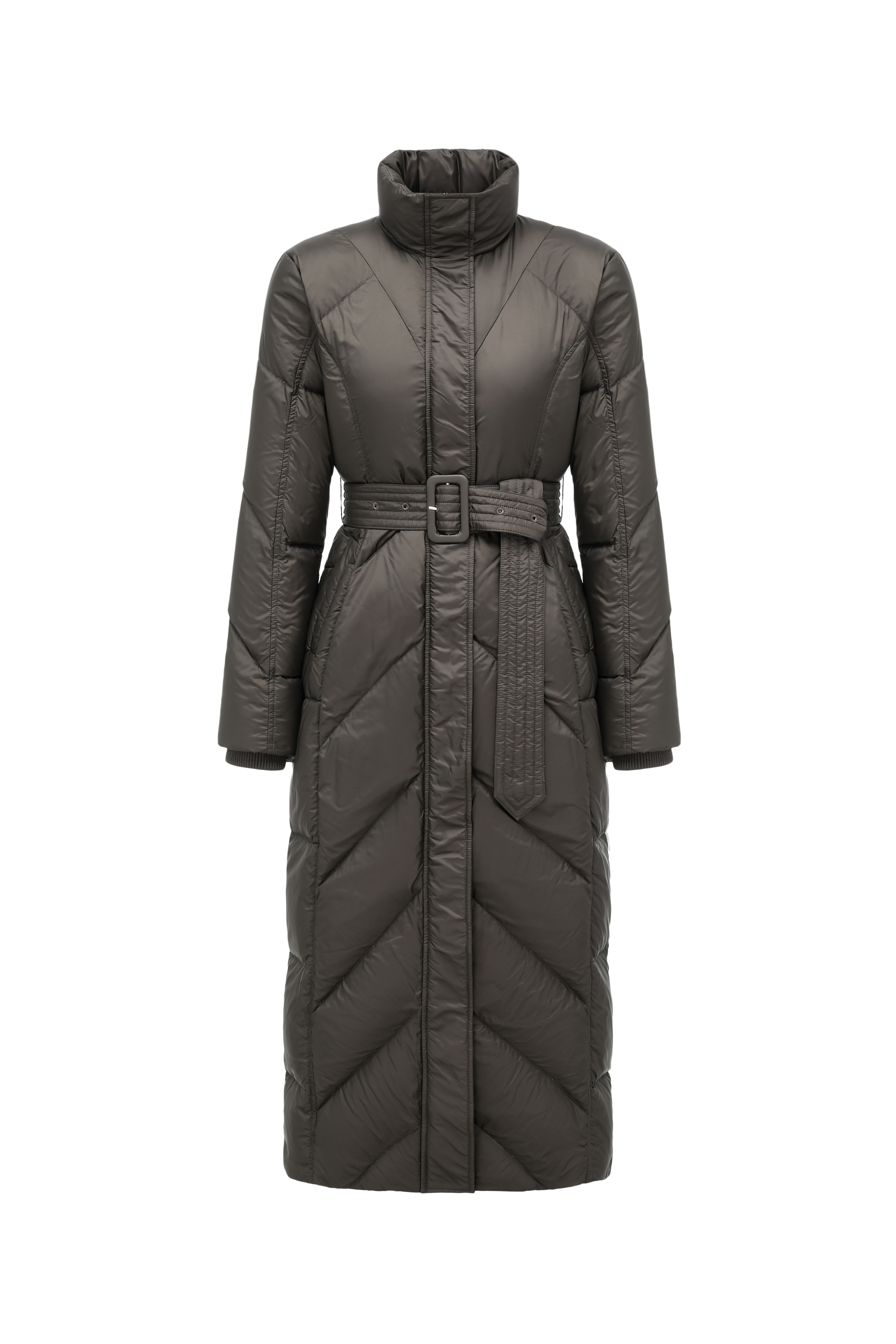 Minimalist Draped Long Down Coat with Structured Shoulder