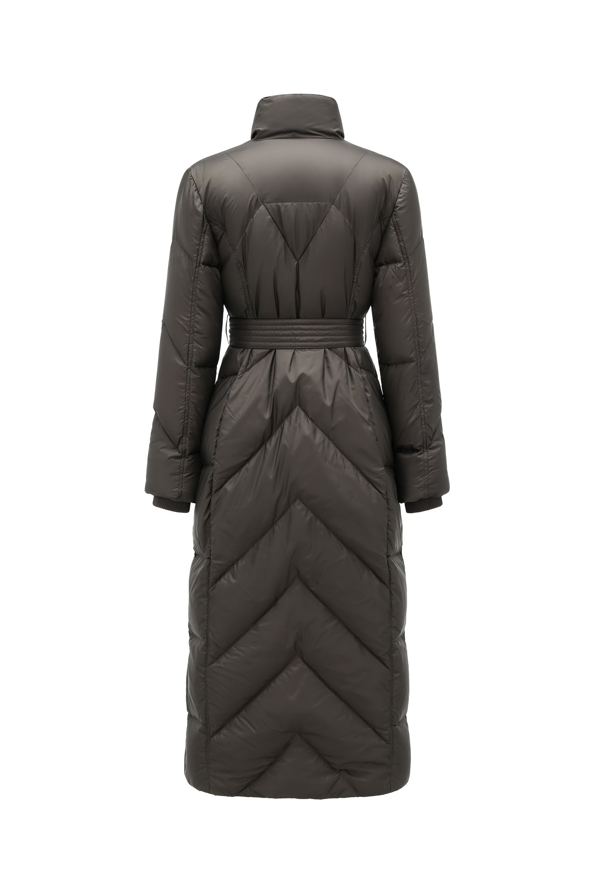 Minimalist Draped Long Down Coat with Structured Shoulder