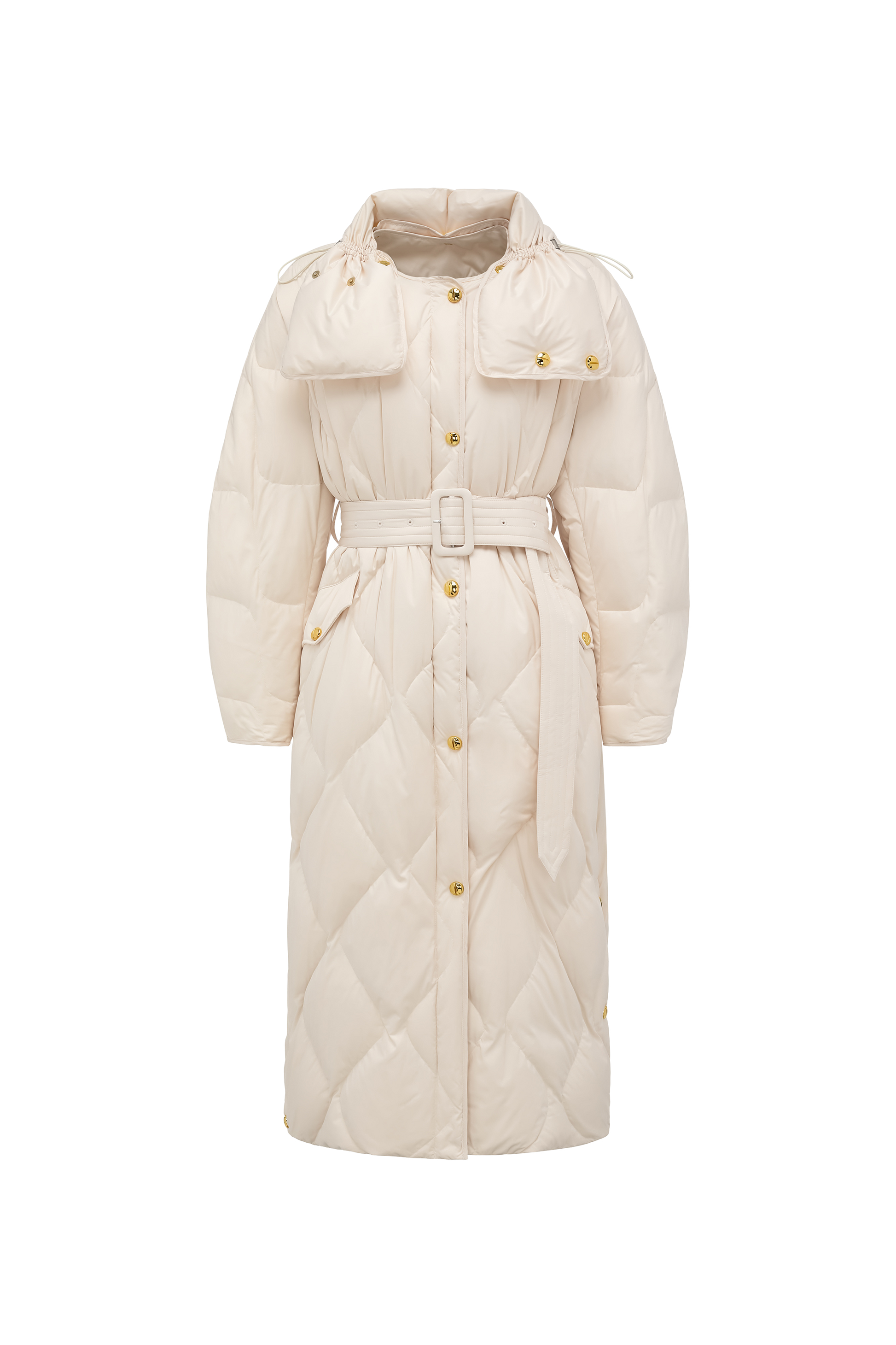 Voluminous Scimitar-Sleeve Long Down Coat