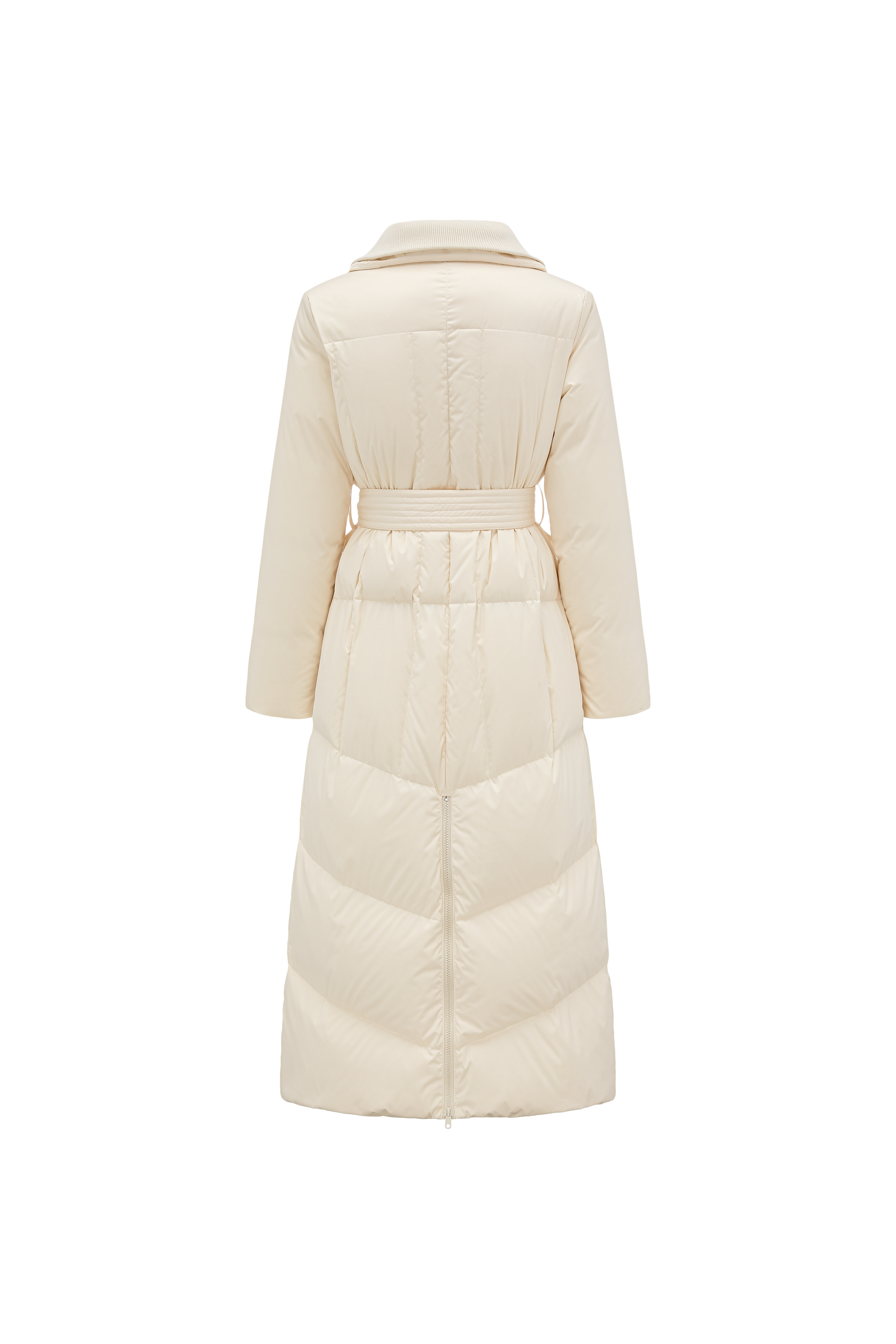 Stand-Collar Tied Long Down Coat