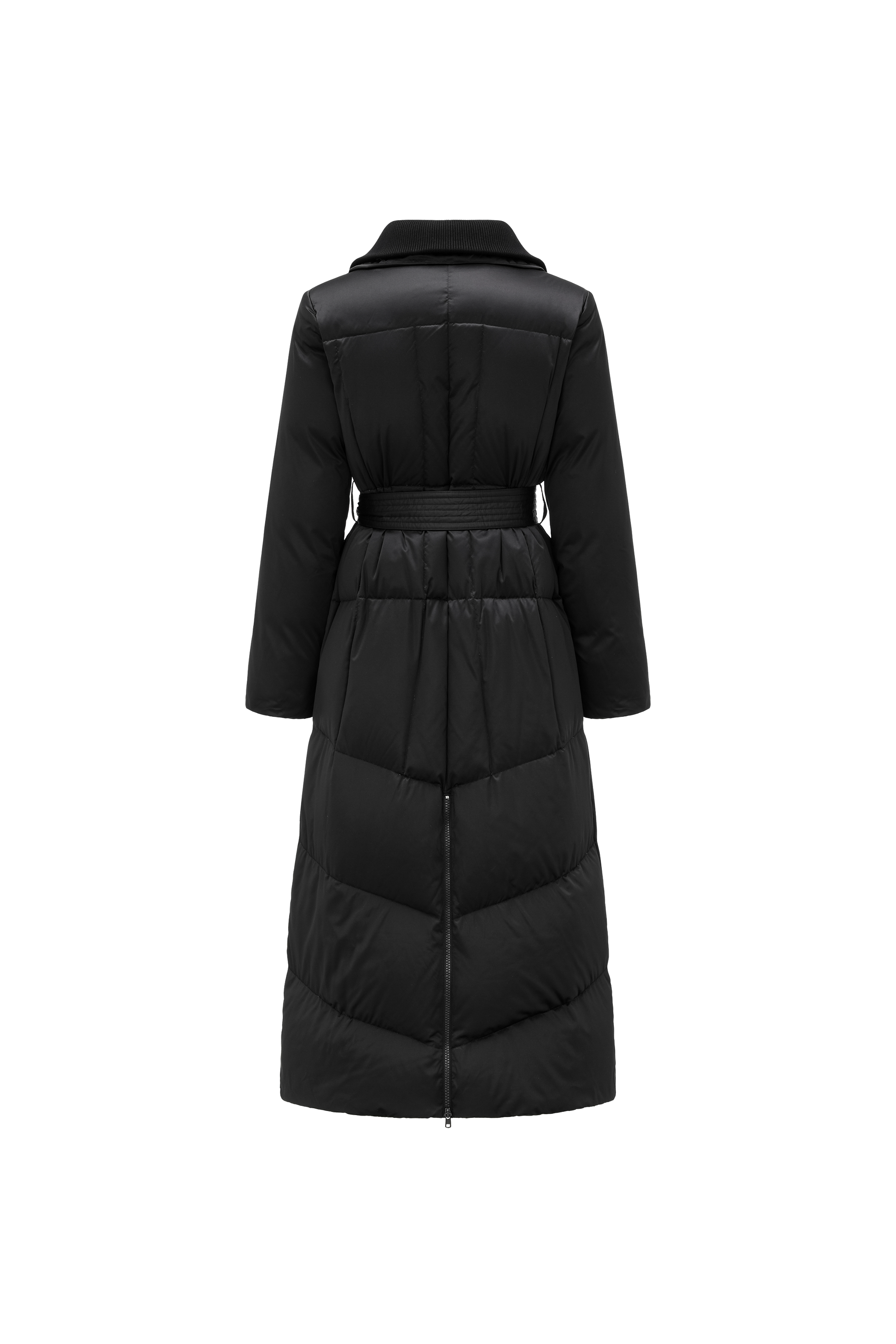 Stand-Collar Tied Long Down Coat