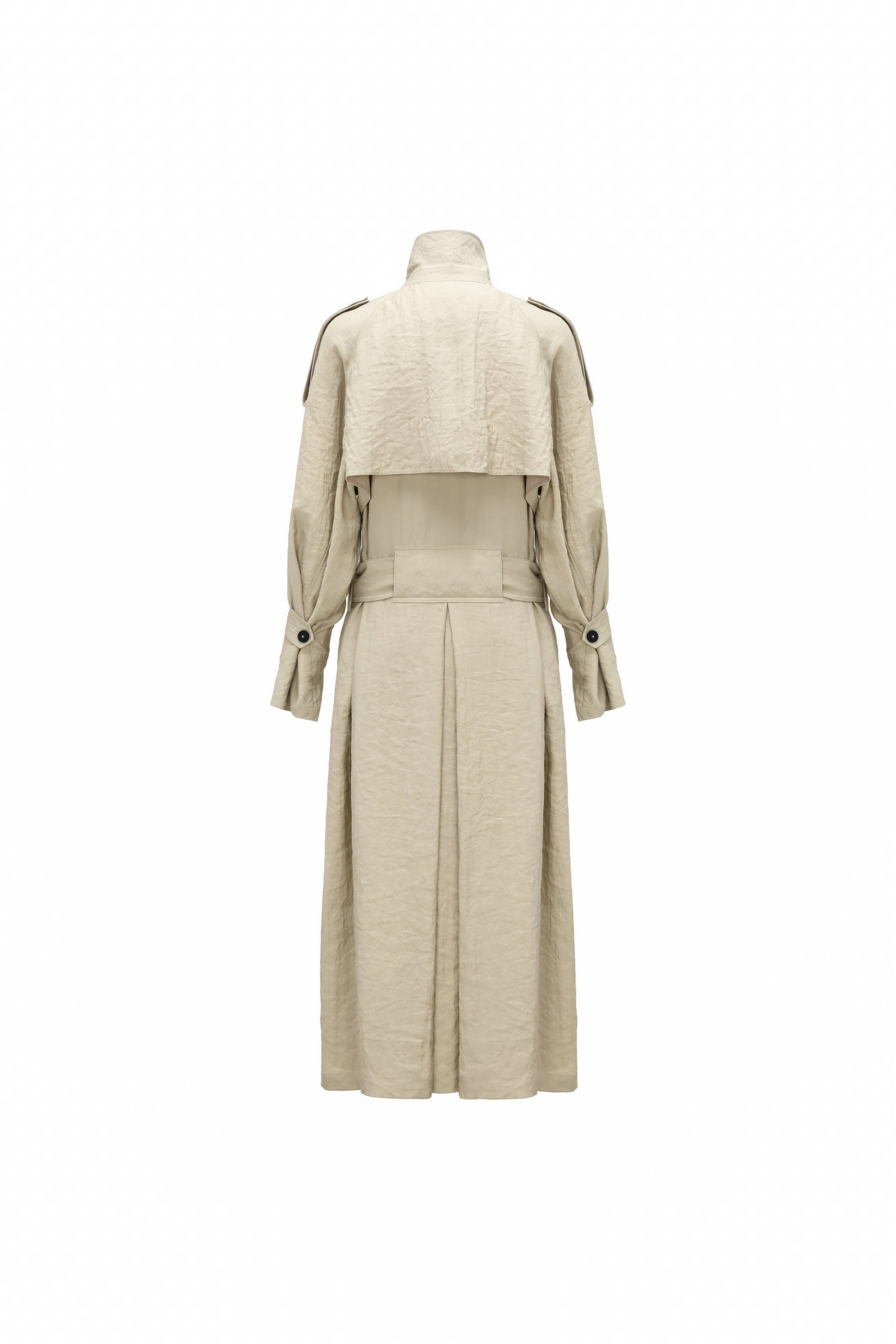 Textured Raglan-Sleeve Long Trench Coat with Organic Draping