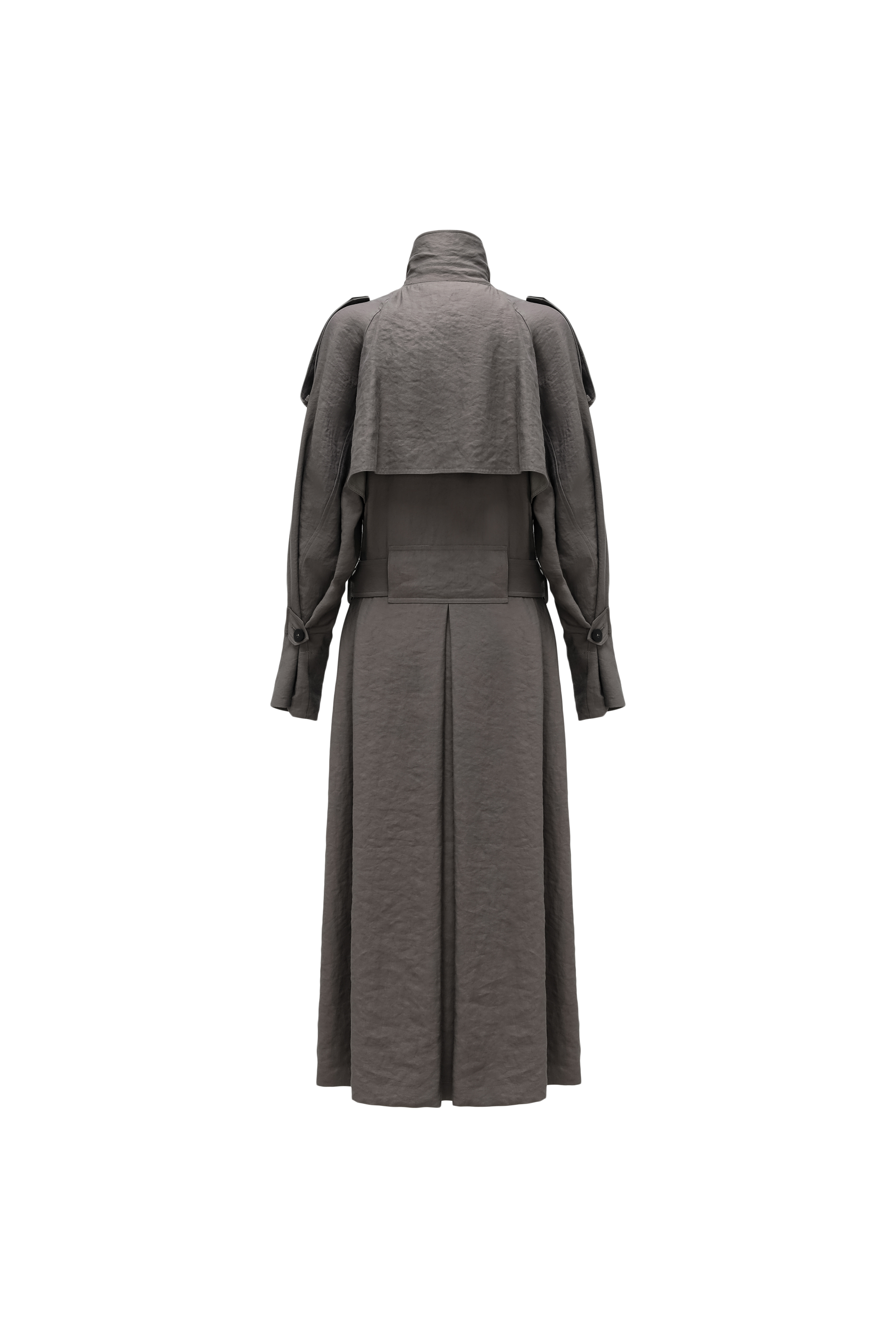 Textured Raglan-Sleeve Long Trench Coat with Organic Draping