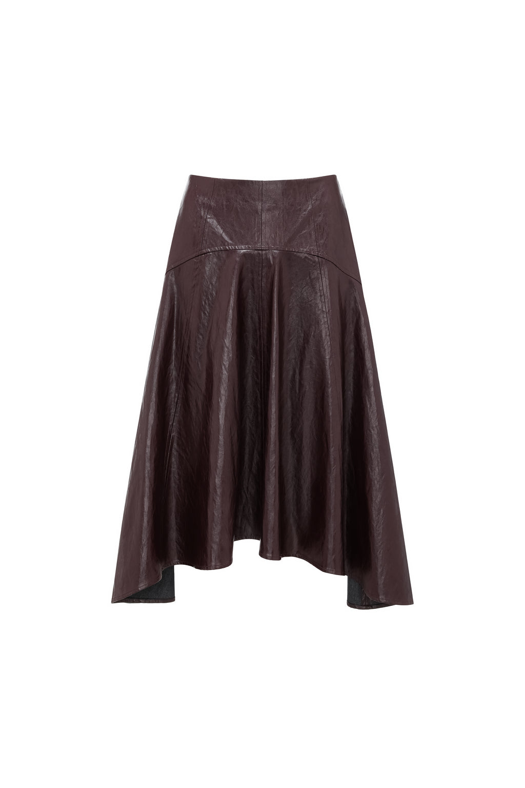 Asymmetric Hem A-Line Skirt (Faux Leather)