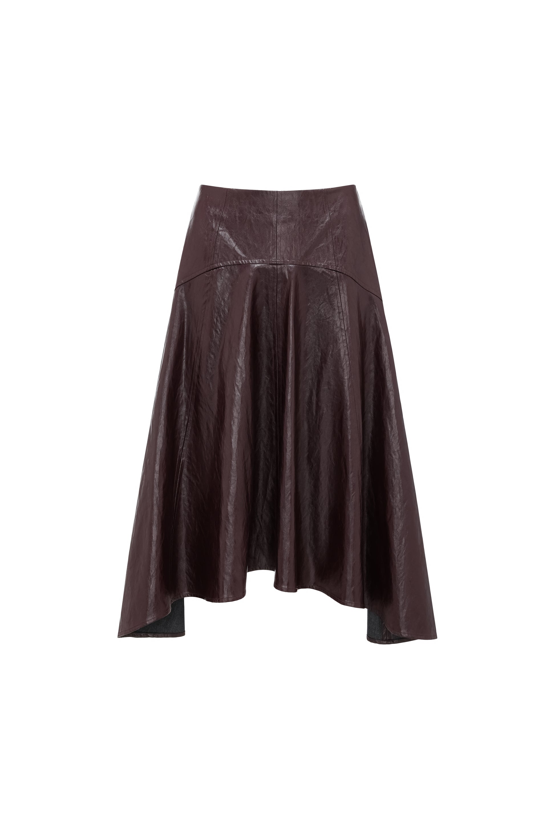 Asymmetric Hem A-Line Skirt (Faux Leather)