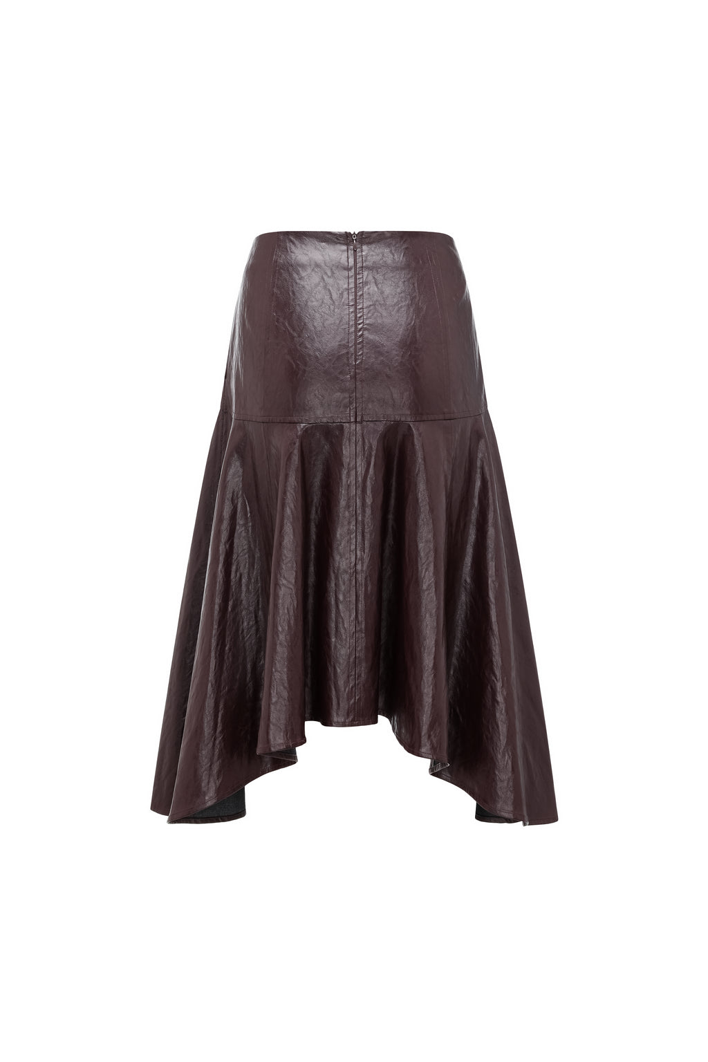 Asymmetric Hem A-Line Skirt (Faux Leather)