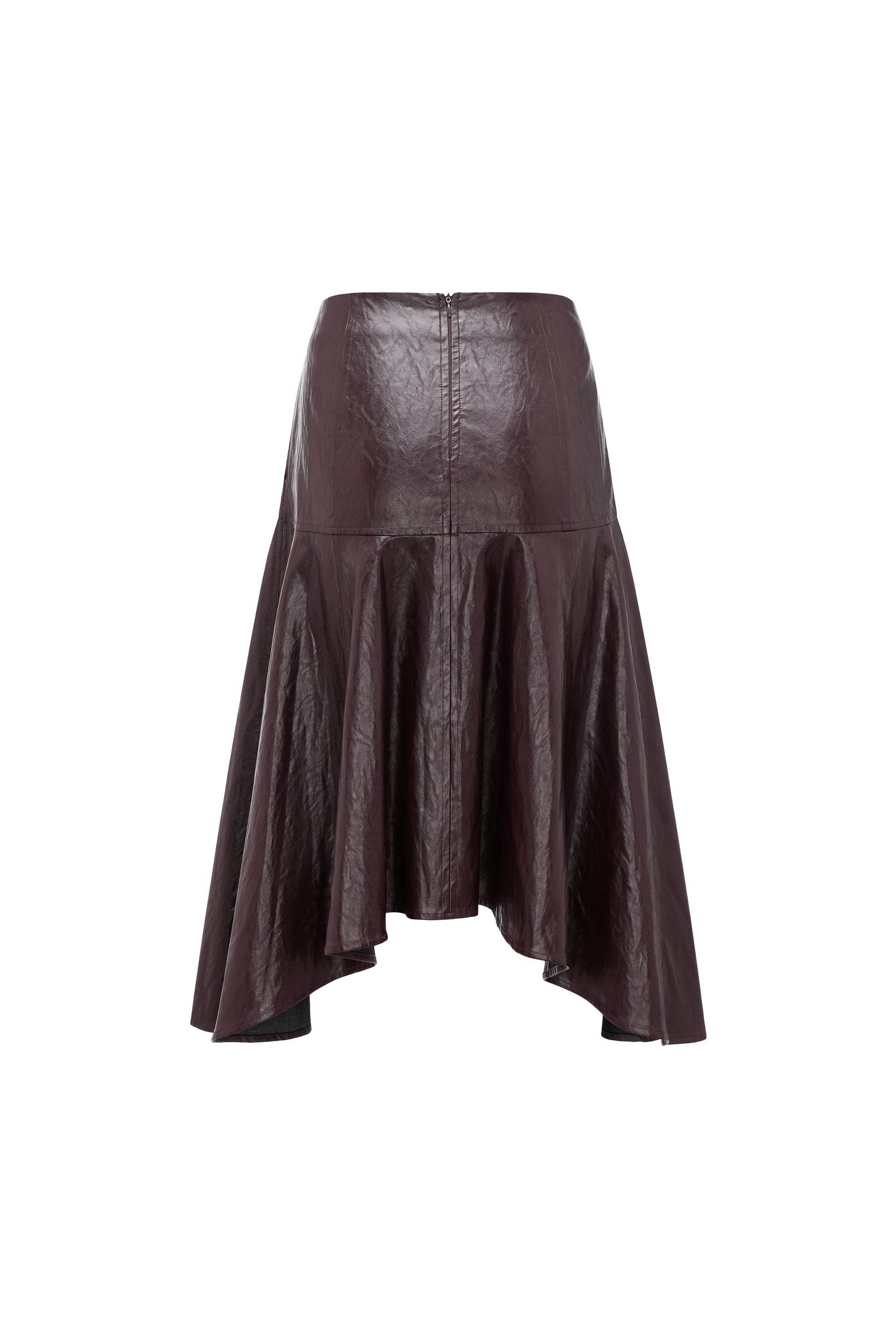 Asymmetric Hem A-Line Skirt (Faux Leather)