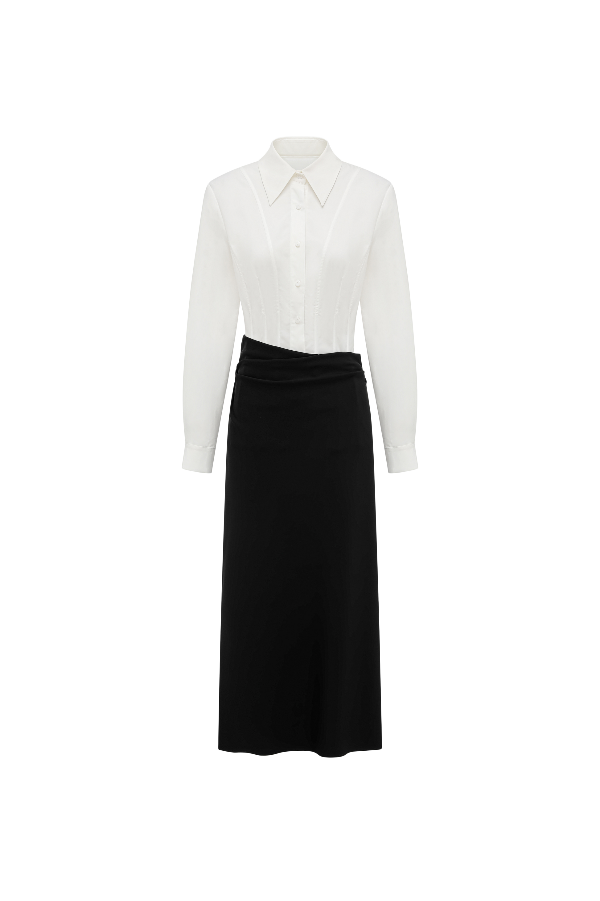 Corset Waist Blouse + Asymmetric Waistband Long Skirt Set