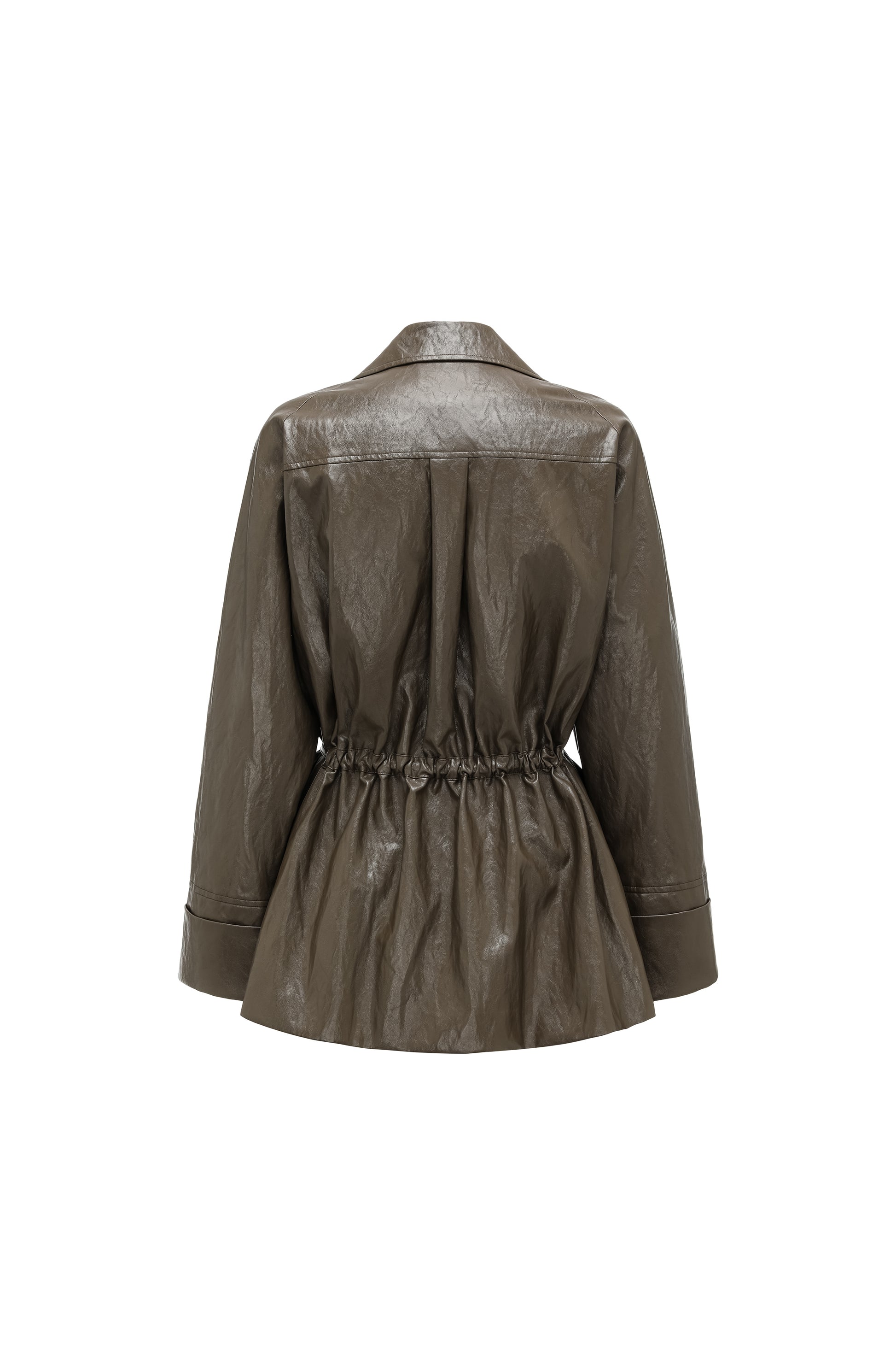Relaxed Fit Belted Thigh-Length Leather-Look Jacket ( Faux Leather)