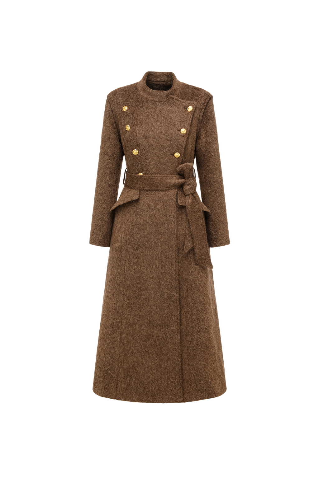 Stand Collar Tie-Waist X-Silhouette Long Coat