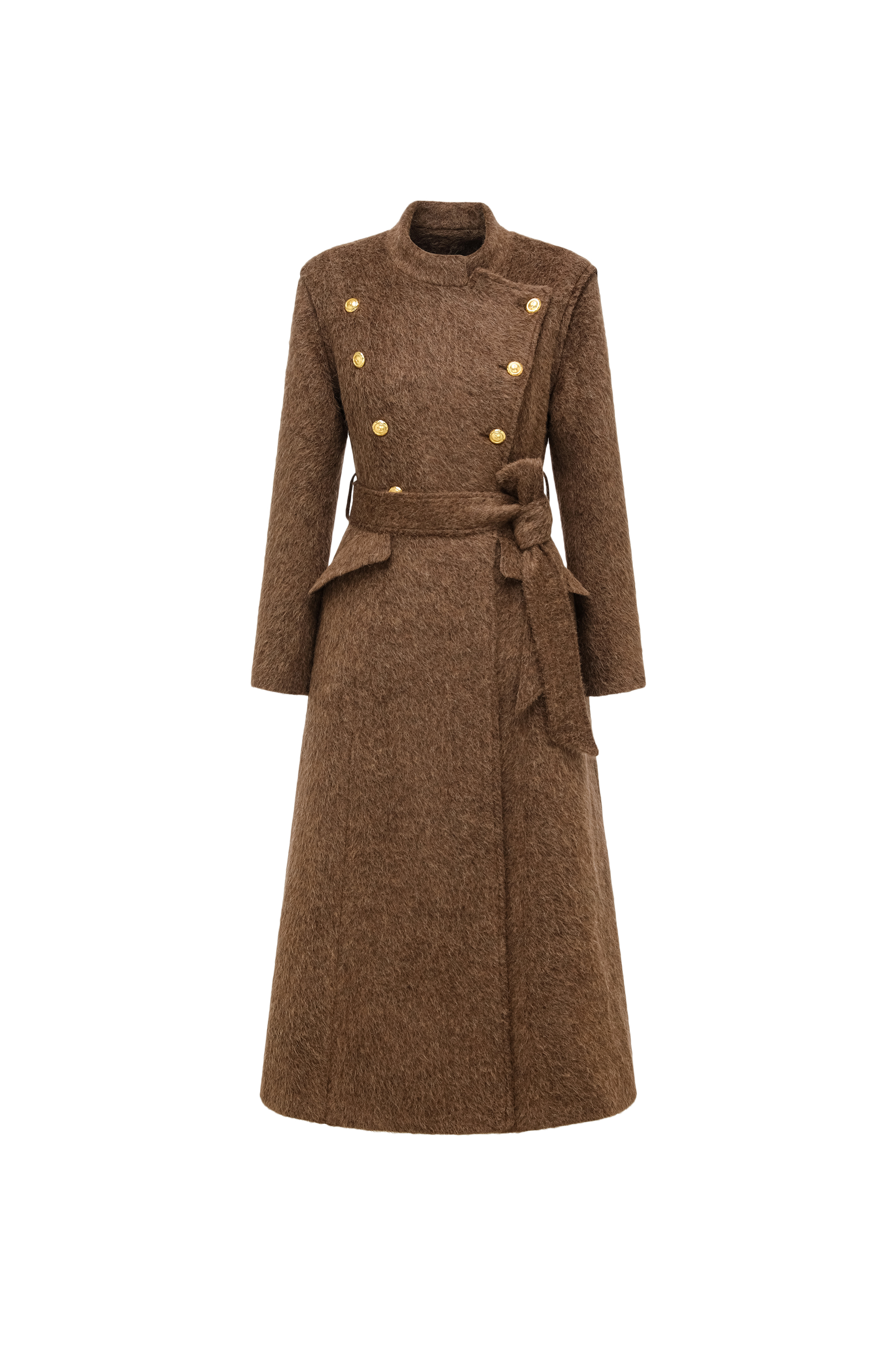 Stand Collar Tie-Waist X-Silhouette Long Coat