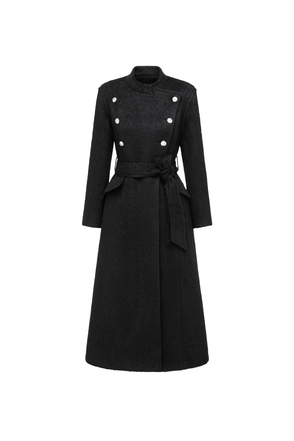 Stand Collar Tie-Waist X-Silhouette Long Coat