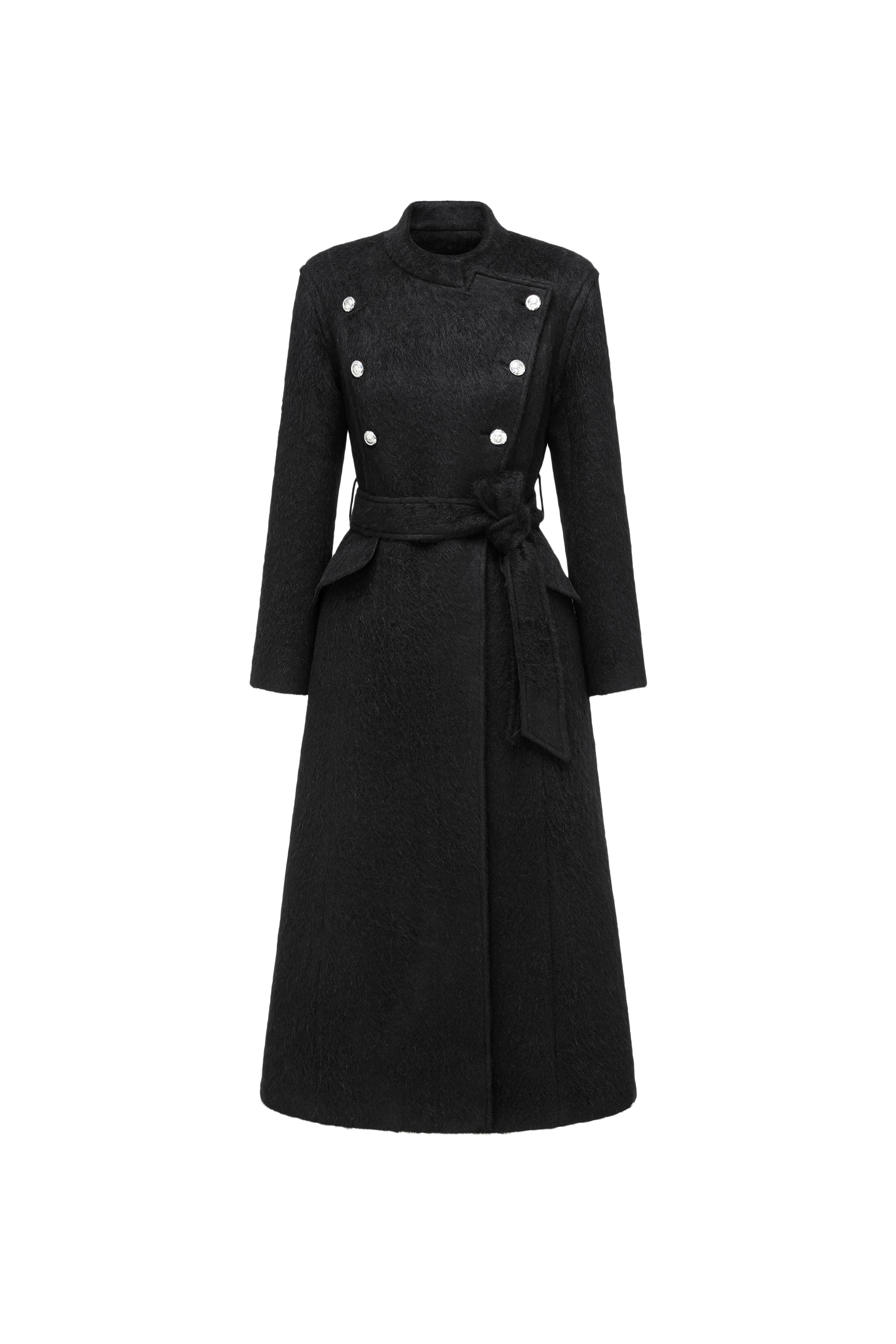 Stand Collar Tie-Waist X-Silhouette Long Coat